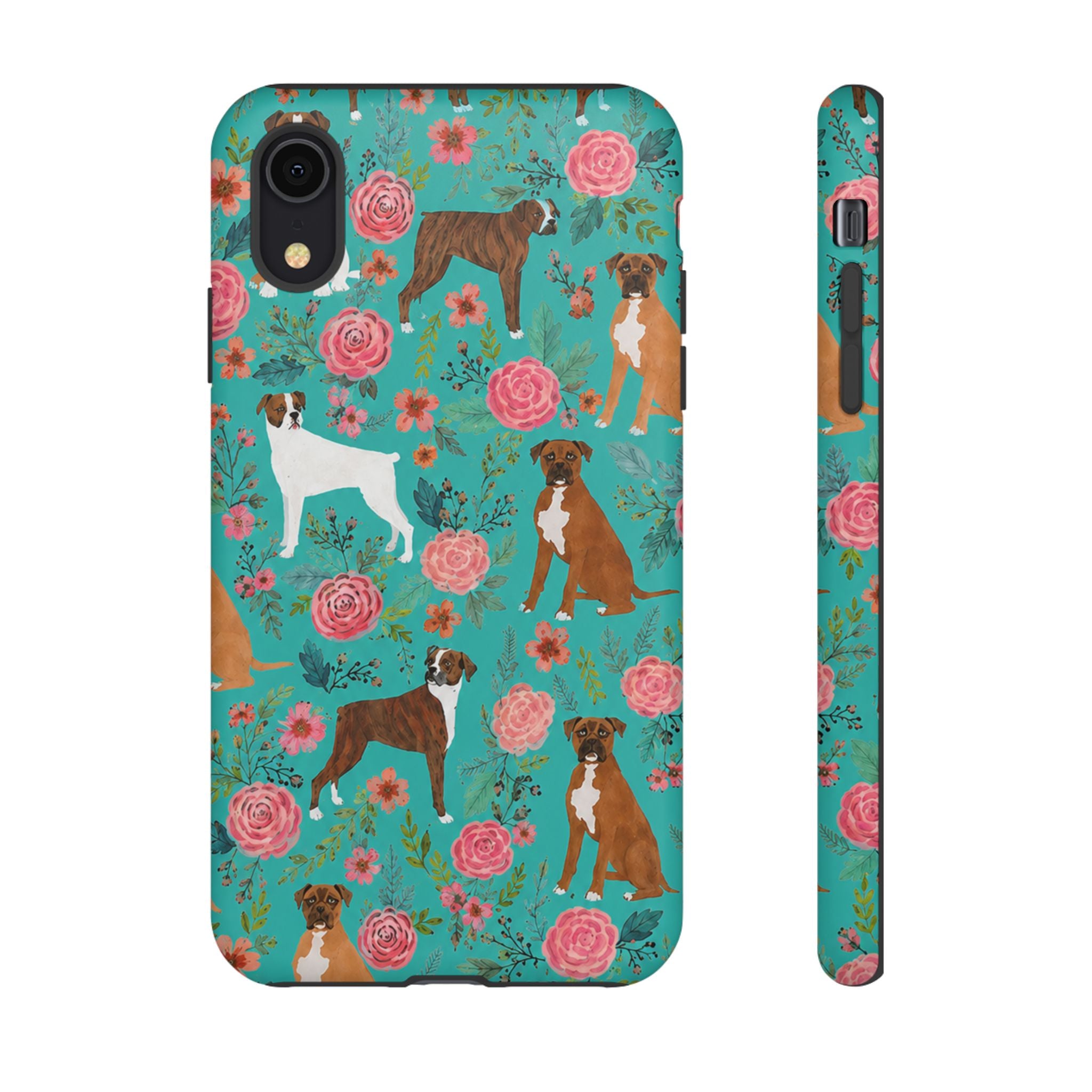Boxer Dog Floral Phone Case — Teal Patterned Tough Cases