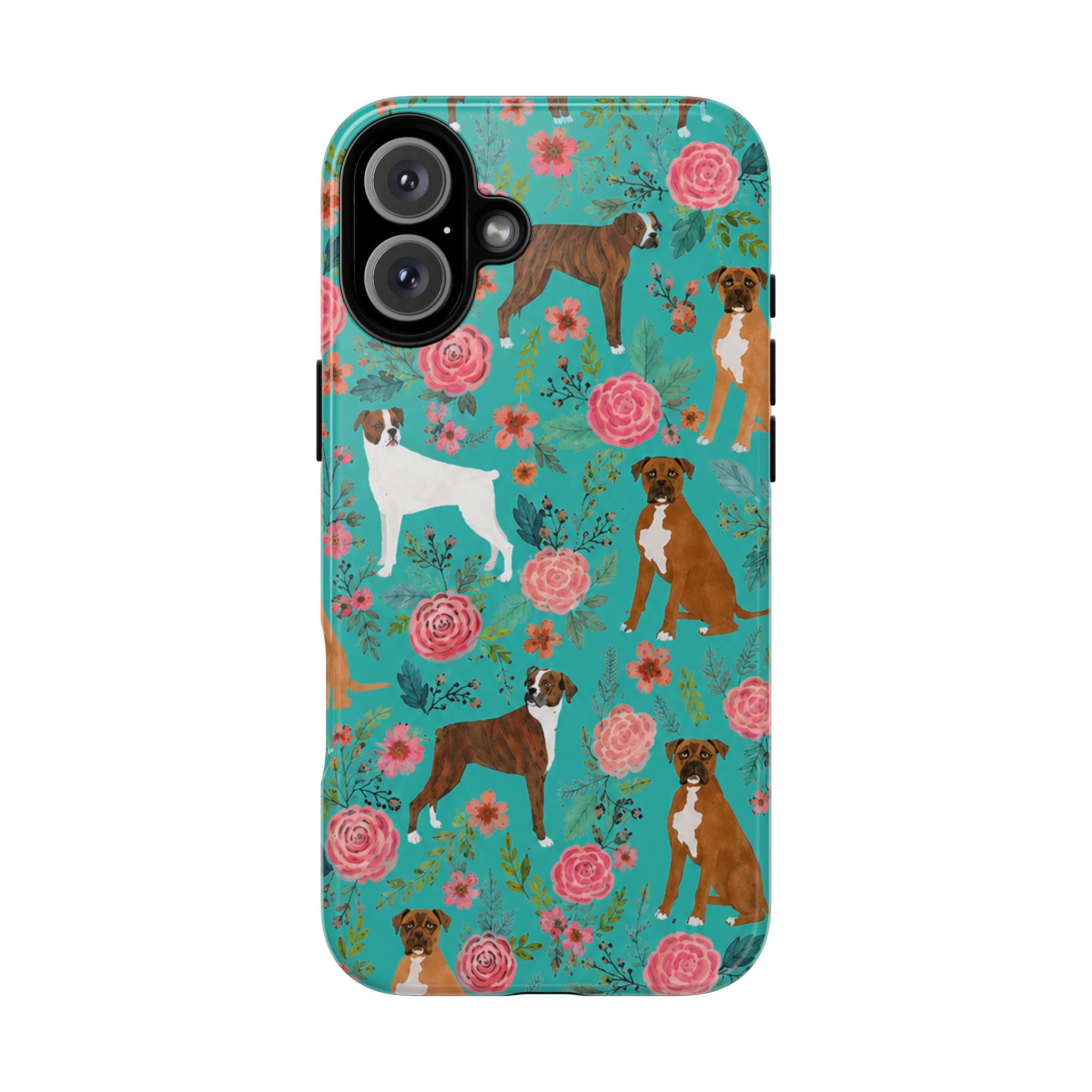 Boxer Dog Floral Phone Case — Teal Patterned Tough Cases