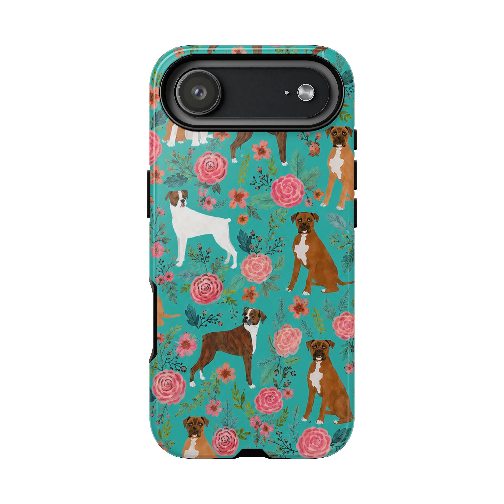 Boxer Dog Floral Phone Case — Teal Patterned Tough Cases
