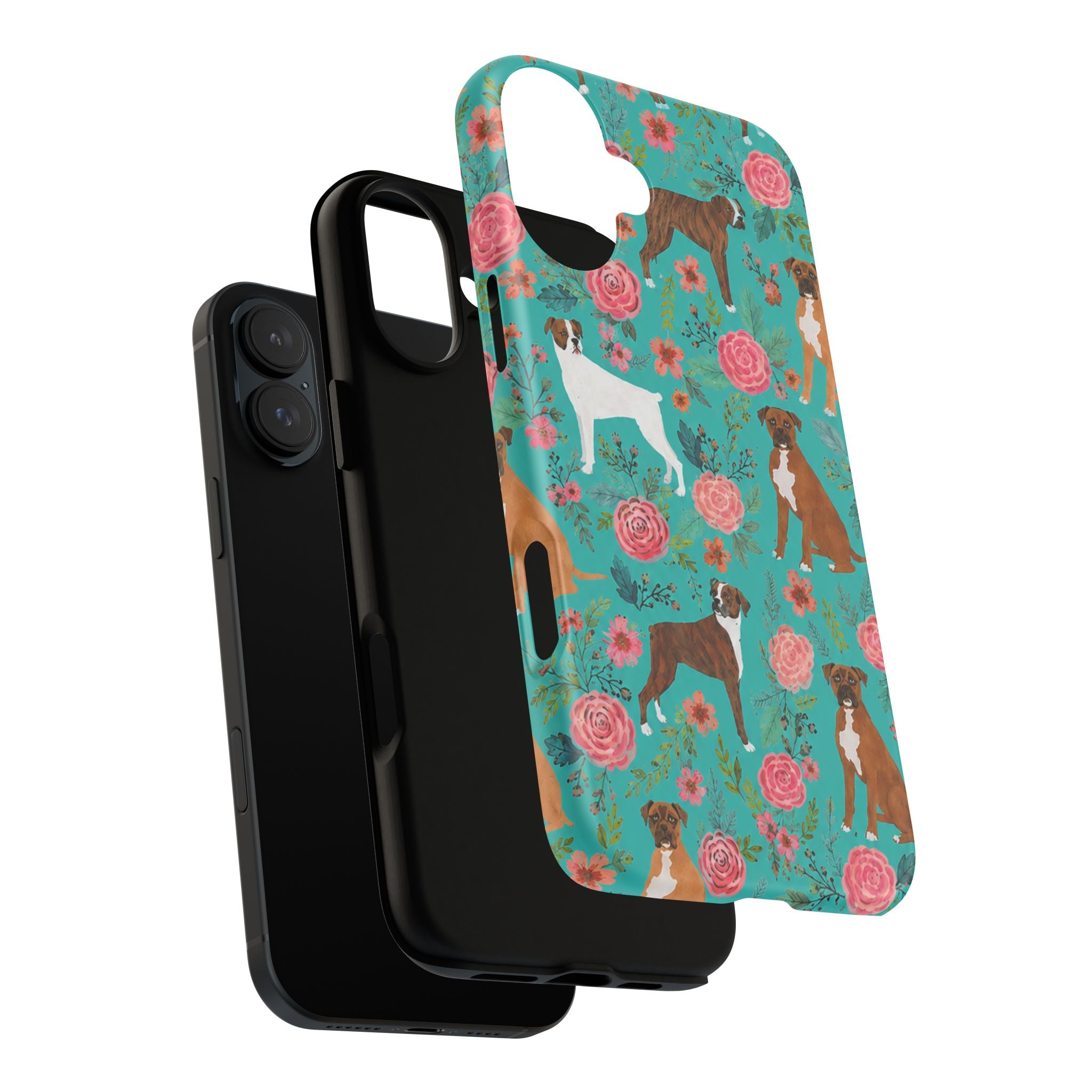 Boxer Dog Floral Phone Case — Teal Patterned Tough Cases