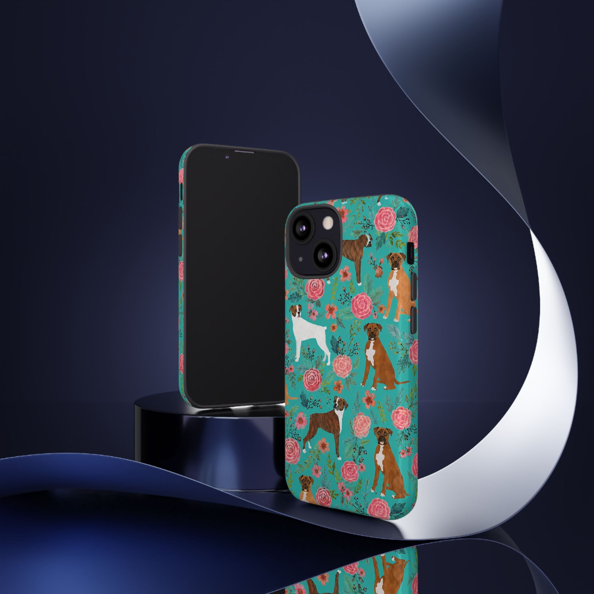 Boxer Dog Floral Phone Case — Teal Patterned Tough Cases
