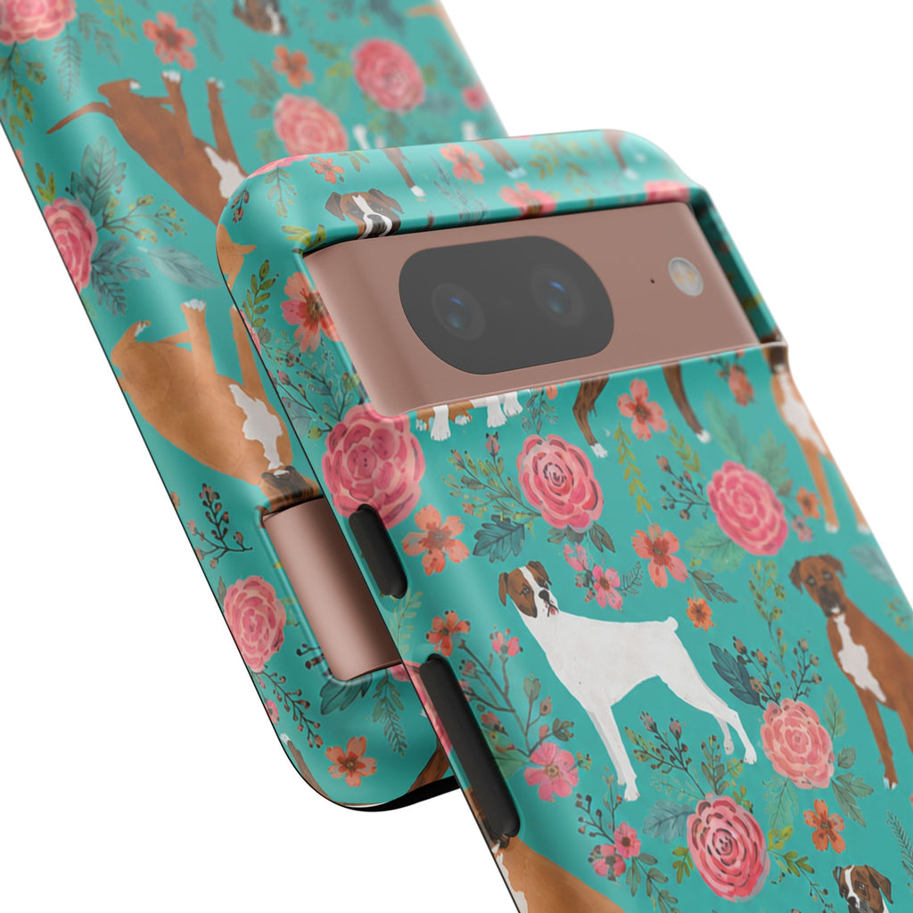 Boxer Dog Floral Phone Case — Teal Patterned Tough Cases