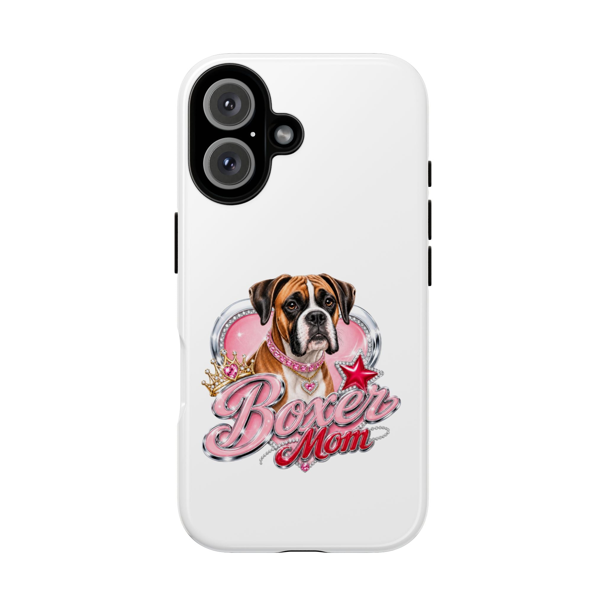 Phone Case — "Boxer Mom" Decorative Protective Case (Cute Heart & Crown Dog Design)