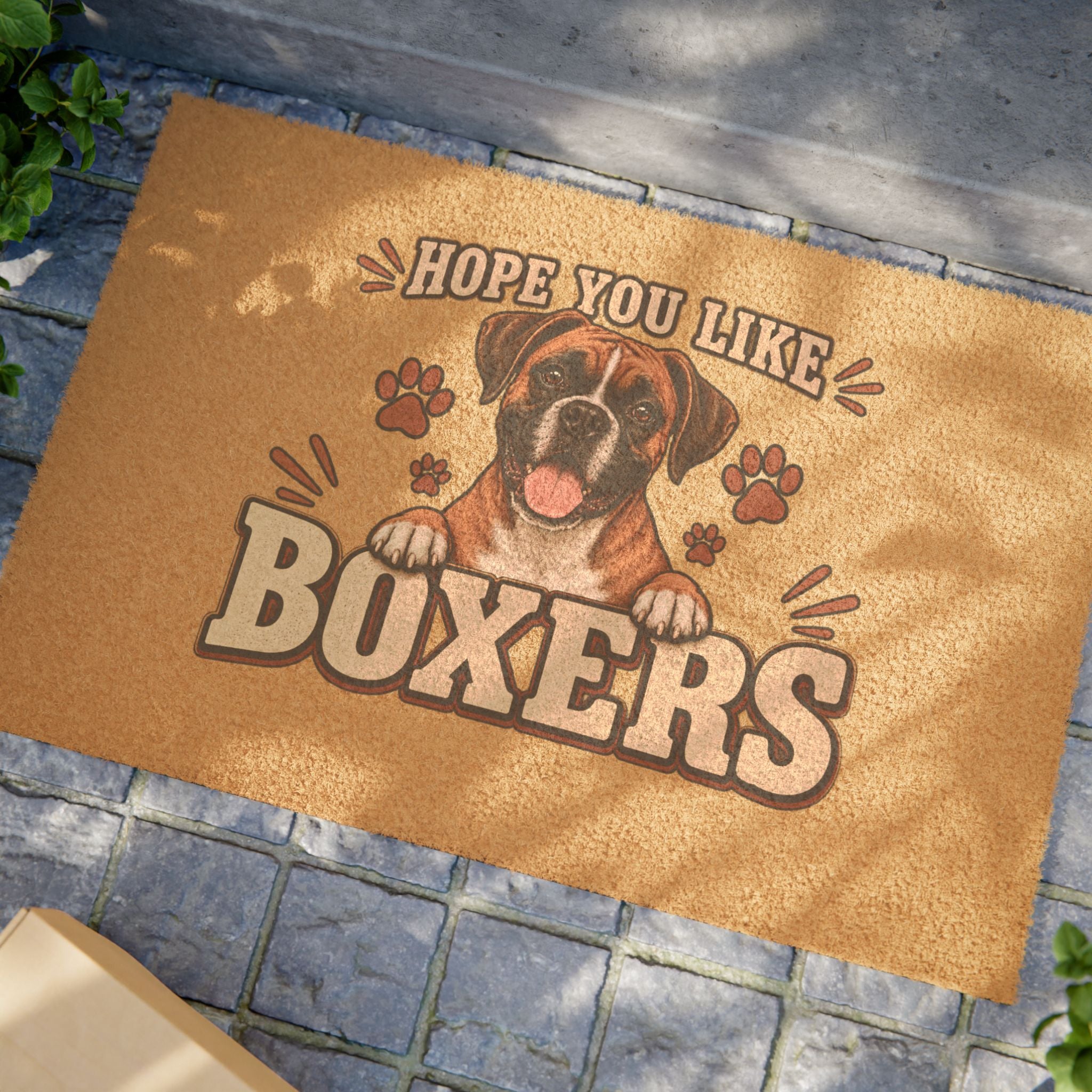 Doormat — 'Hope You Like Boxers' Welcome Mat with Cute Boxer Dog Design