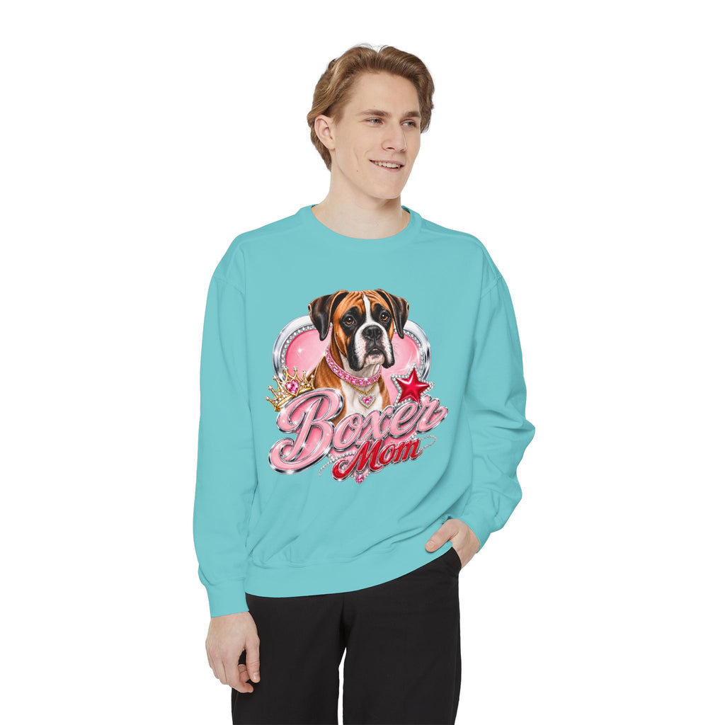 Boxer Mom Sweatshirt — Cute Pink Dog Graphic Crewneck