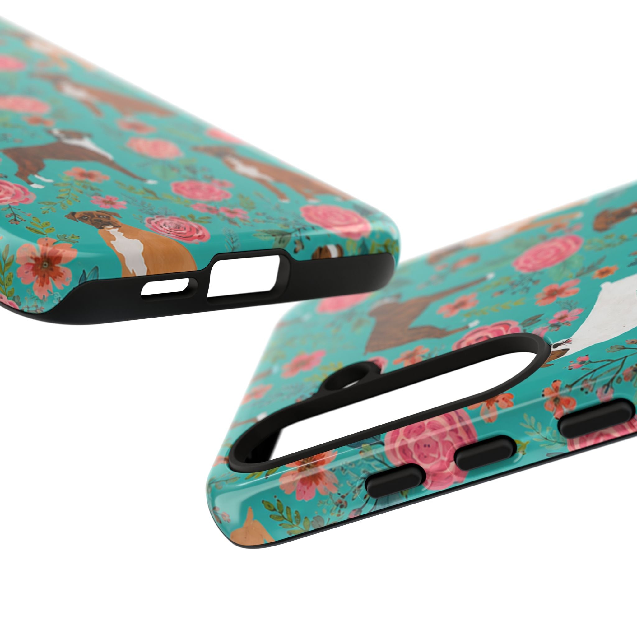 Boxer Dog Floral Phone Case — Teal Patterned Tough Cases