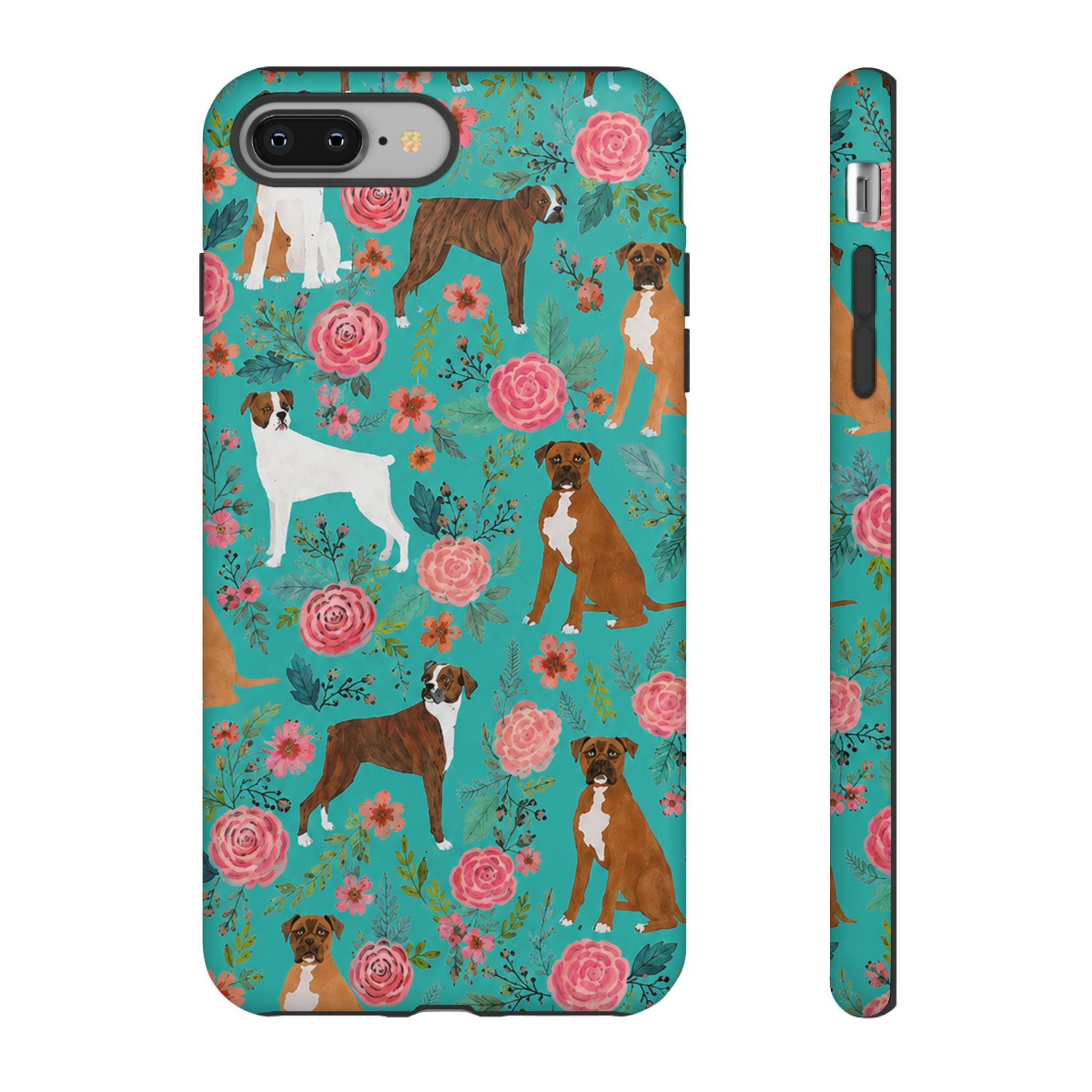 Boxer Dog Floral Phone Case — Teal Patterned Tough Cases