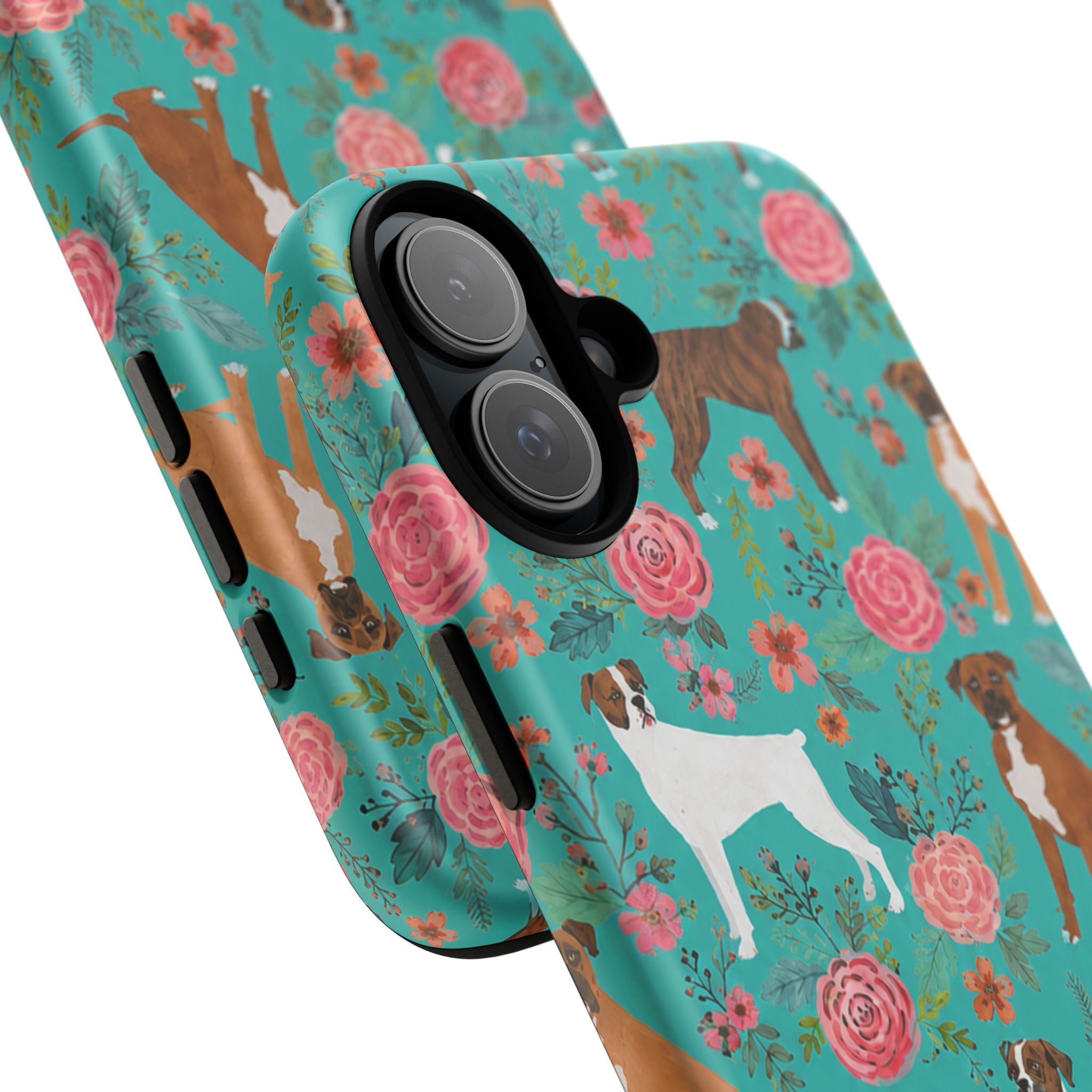 Boxer Dog Floral Phone Case — Teal Patterned Tough Cases