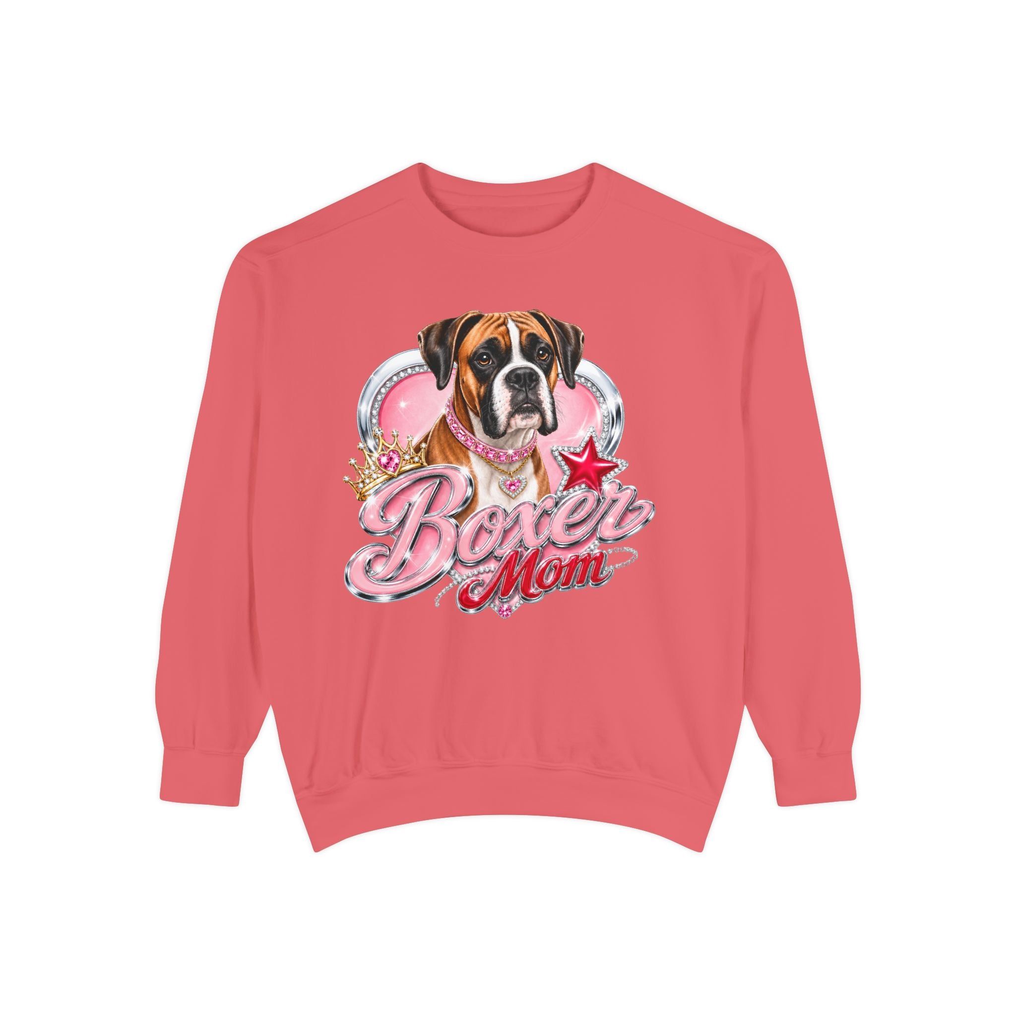 Boxer Mom Sweatshirt — Cute Pink Dog Graphic Crewneck
