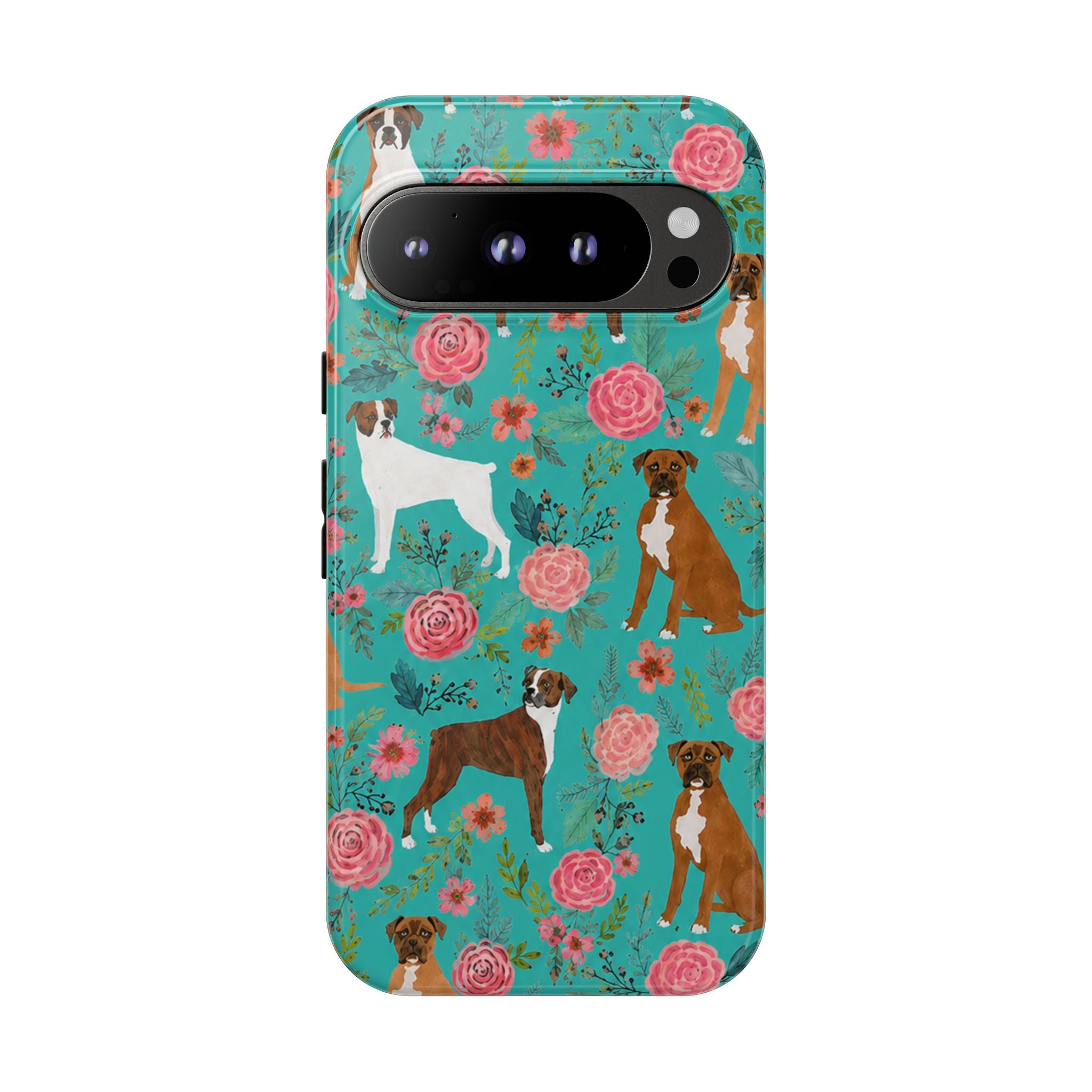 Boxer Dog Floral Phone Case — Teal Patterned Tough Cases