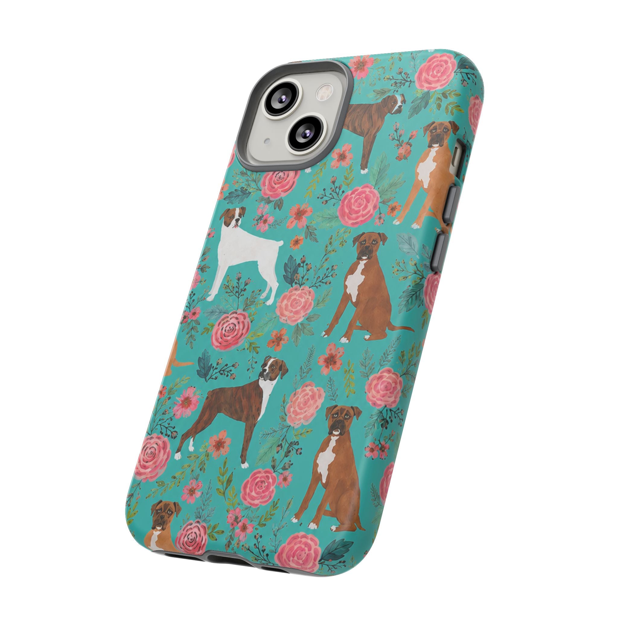 Boxer Dog Floral Phone Case — Teal Patterned Tough Cases