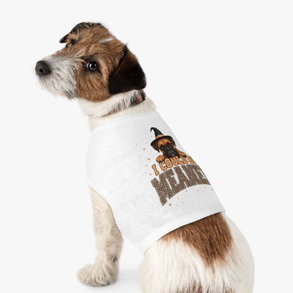 Halloween Dog Tank Top — “I Could Be Mean” Witch Hat & Leopard Print