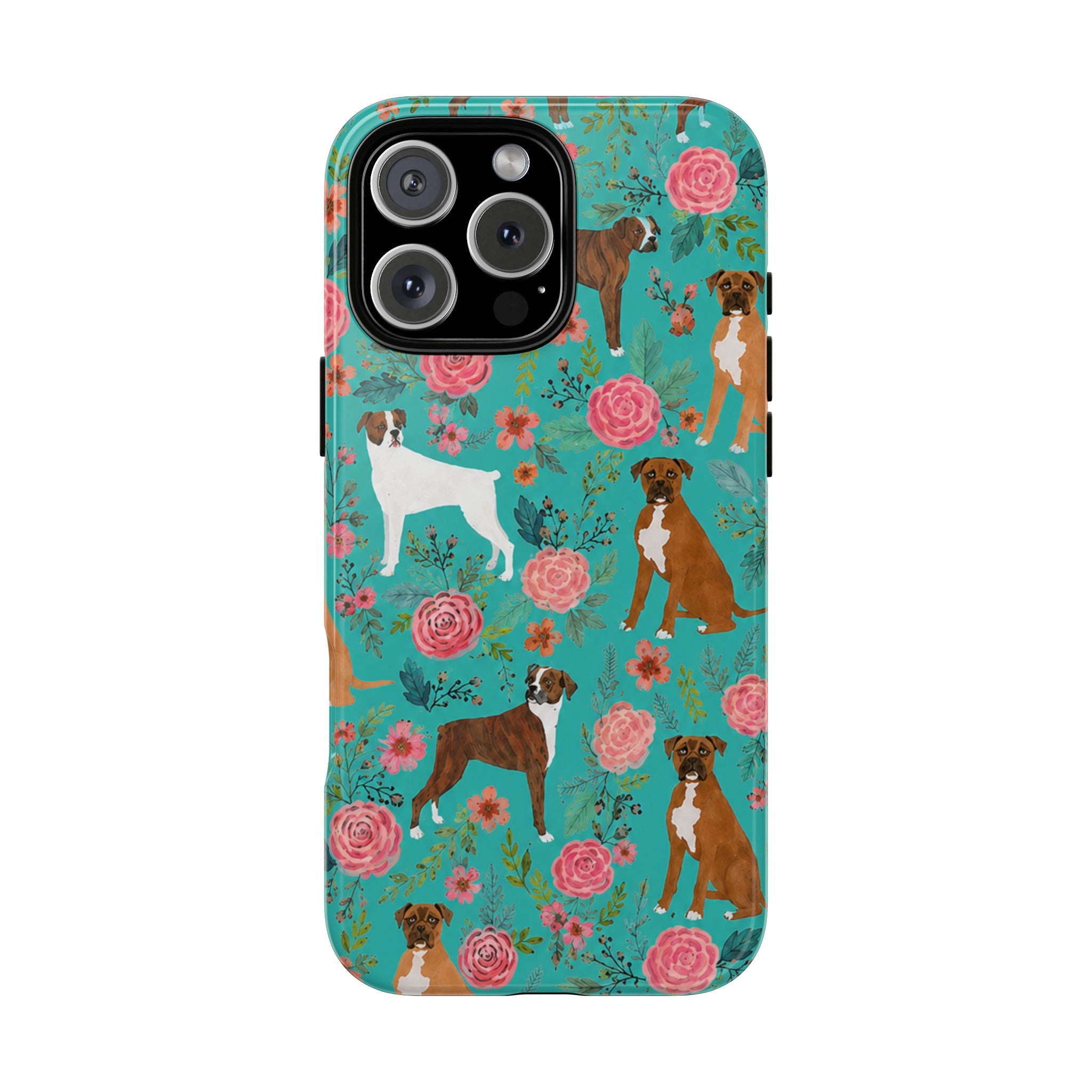 Boxer Dog Floral Phone Case — Teal Patterned Tough Cases