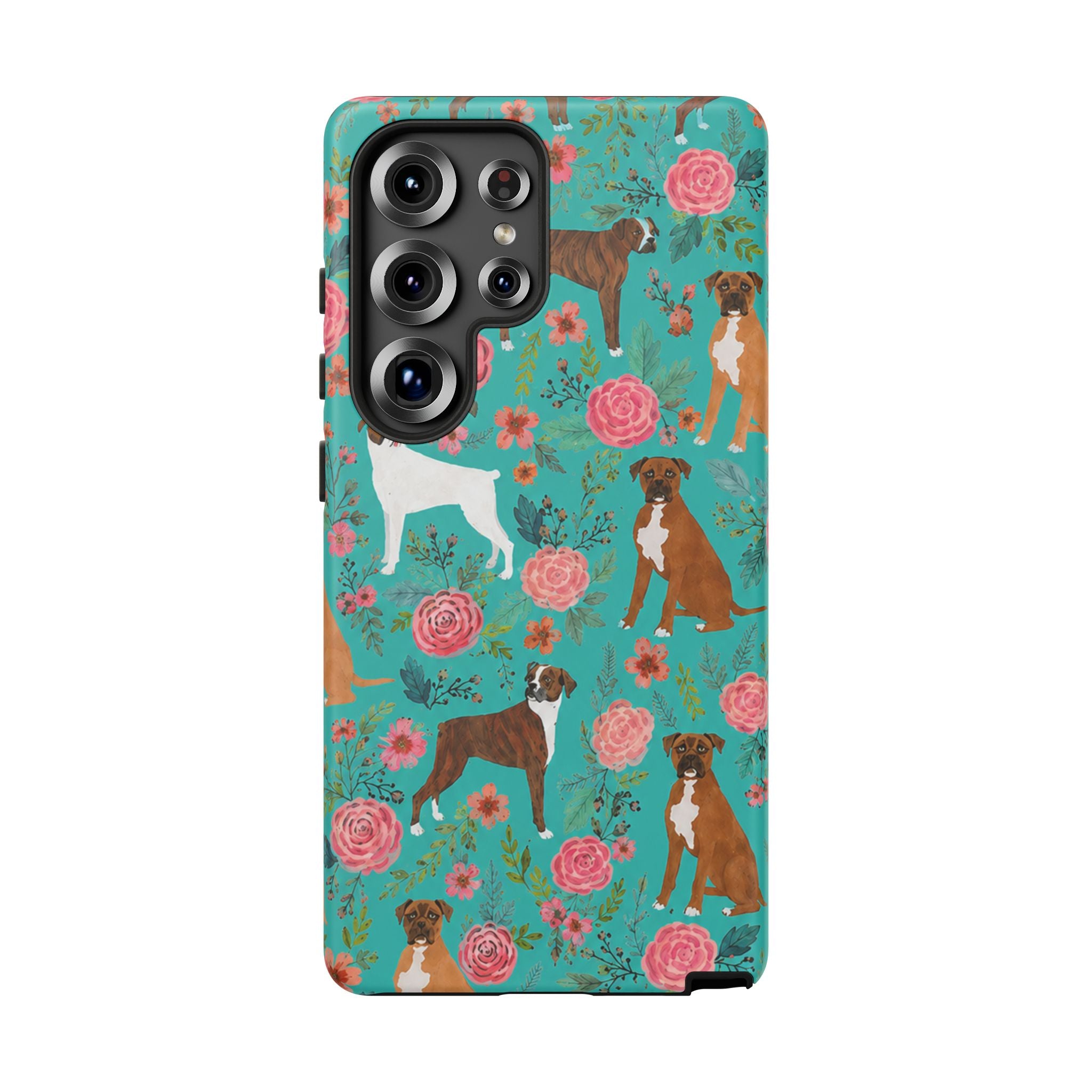 Boxer Dog Floral Phone Case — Teal Patterned Tough Cases