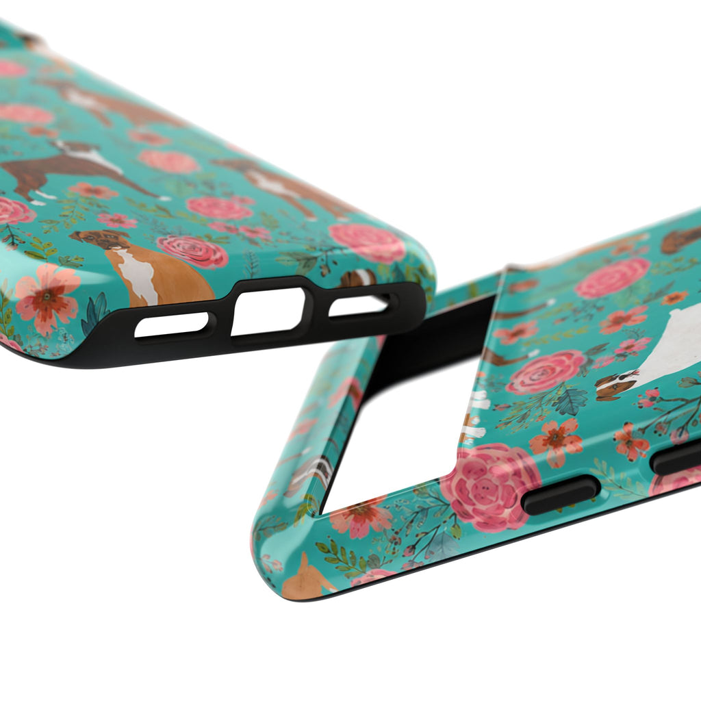 Boxer Dog Floral Phone Case — Teal Patterned Tough Cases