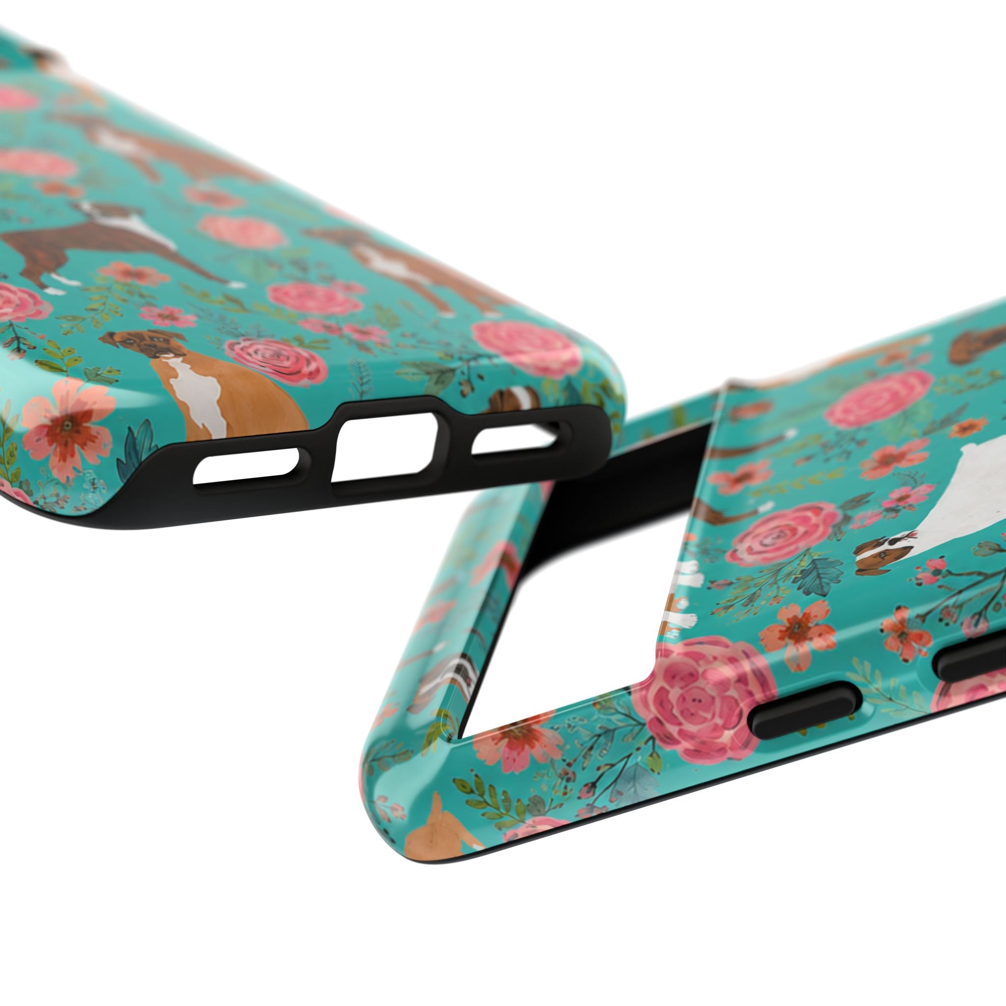 Boxer Dog Floral Phone Case — Teal Patterned Tough Cases