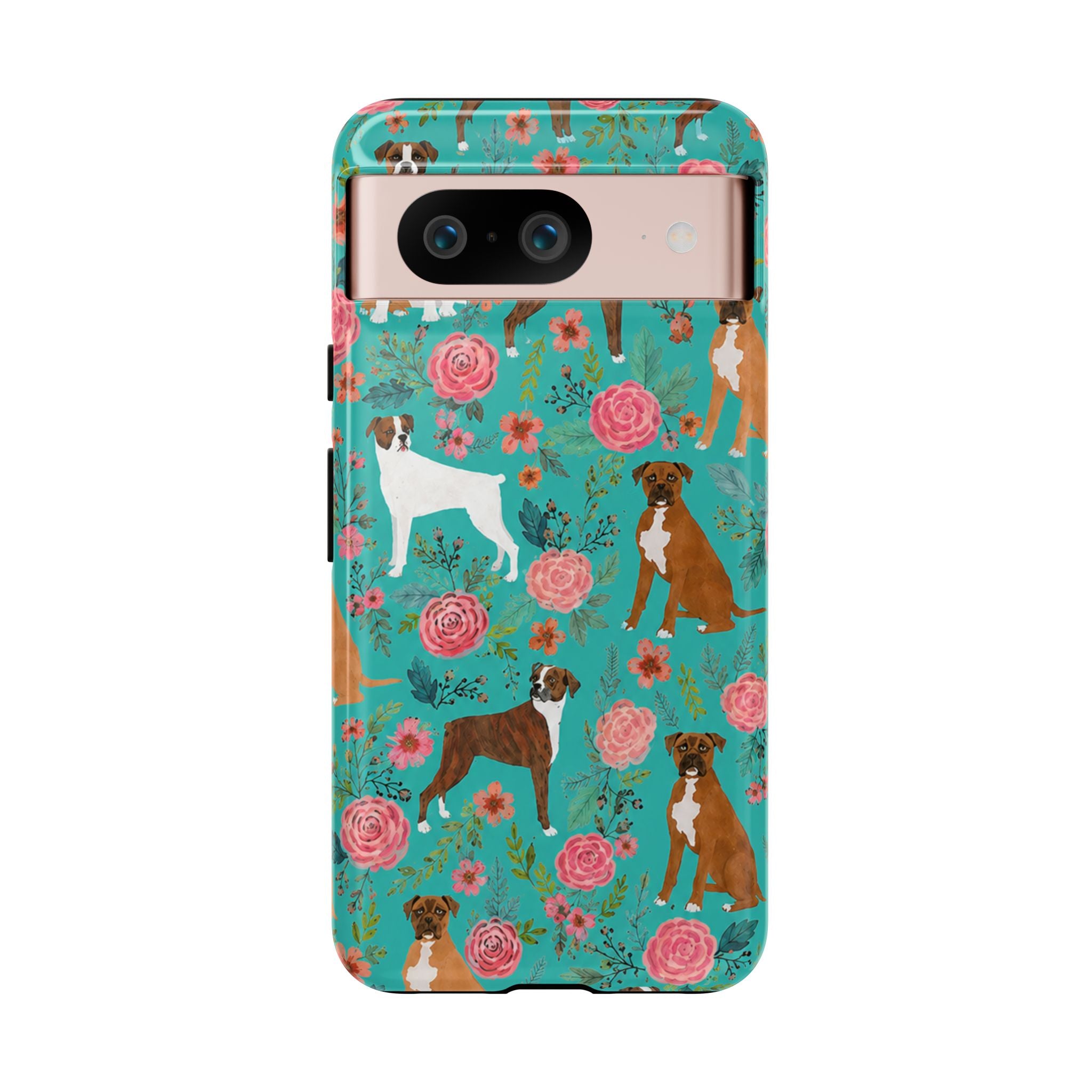 Boxer Dog Floral Phone Case — Teal Patterned Tough Cases