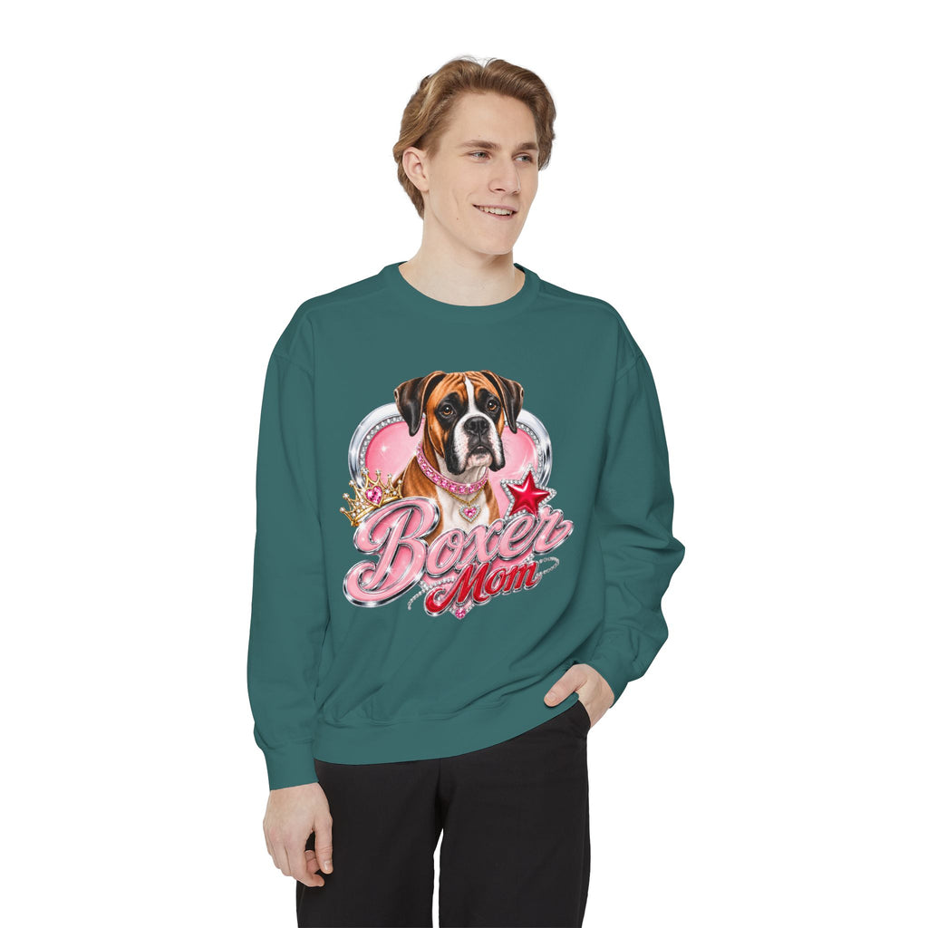 Boxer Mom Sweatshirt — Cute Pink Dog Graphic Crewneck