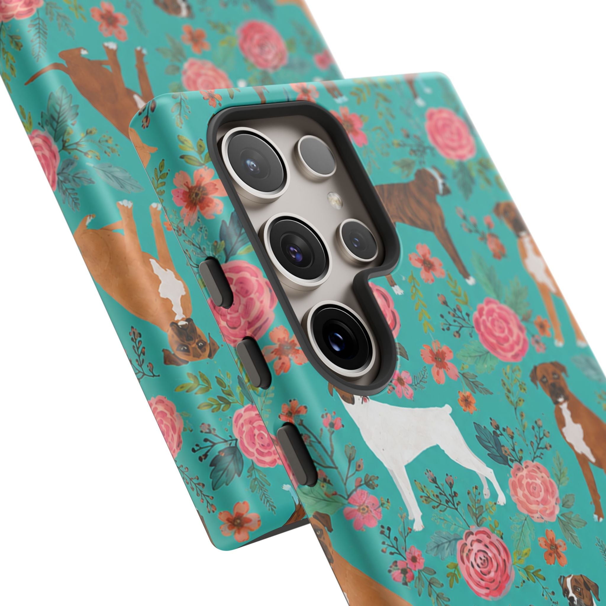 Boxer Dog Floral Phone Case — Teal Patterned Tough Cases