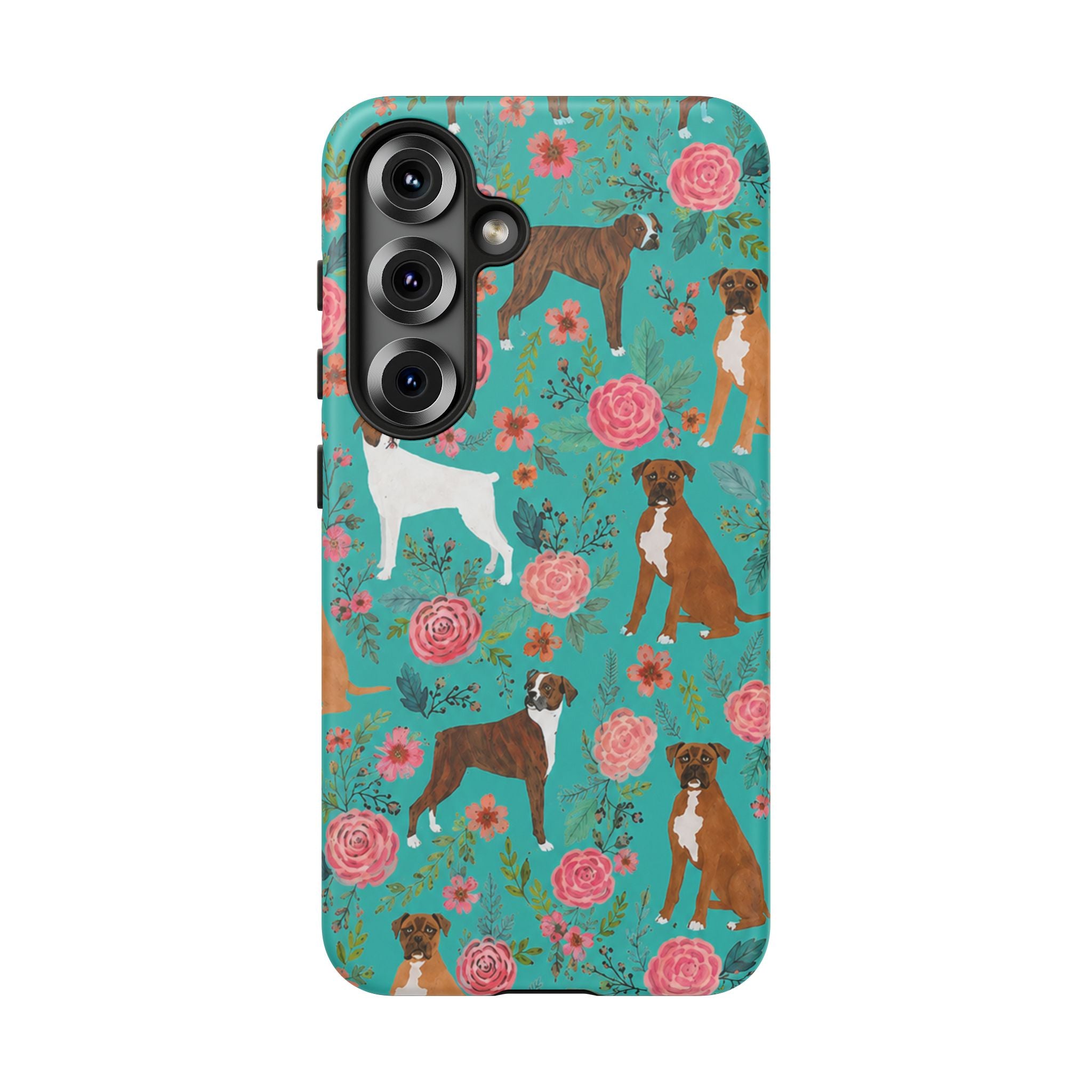 Boxer Dog Floral Phone Case — Teal Patterned Tough Cases