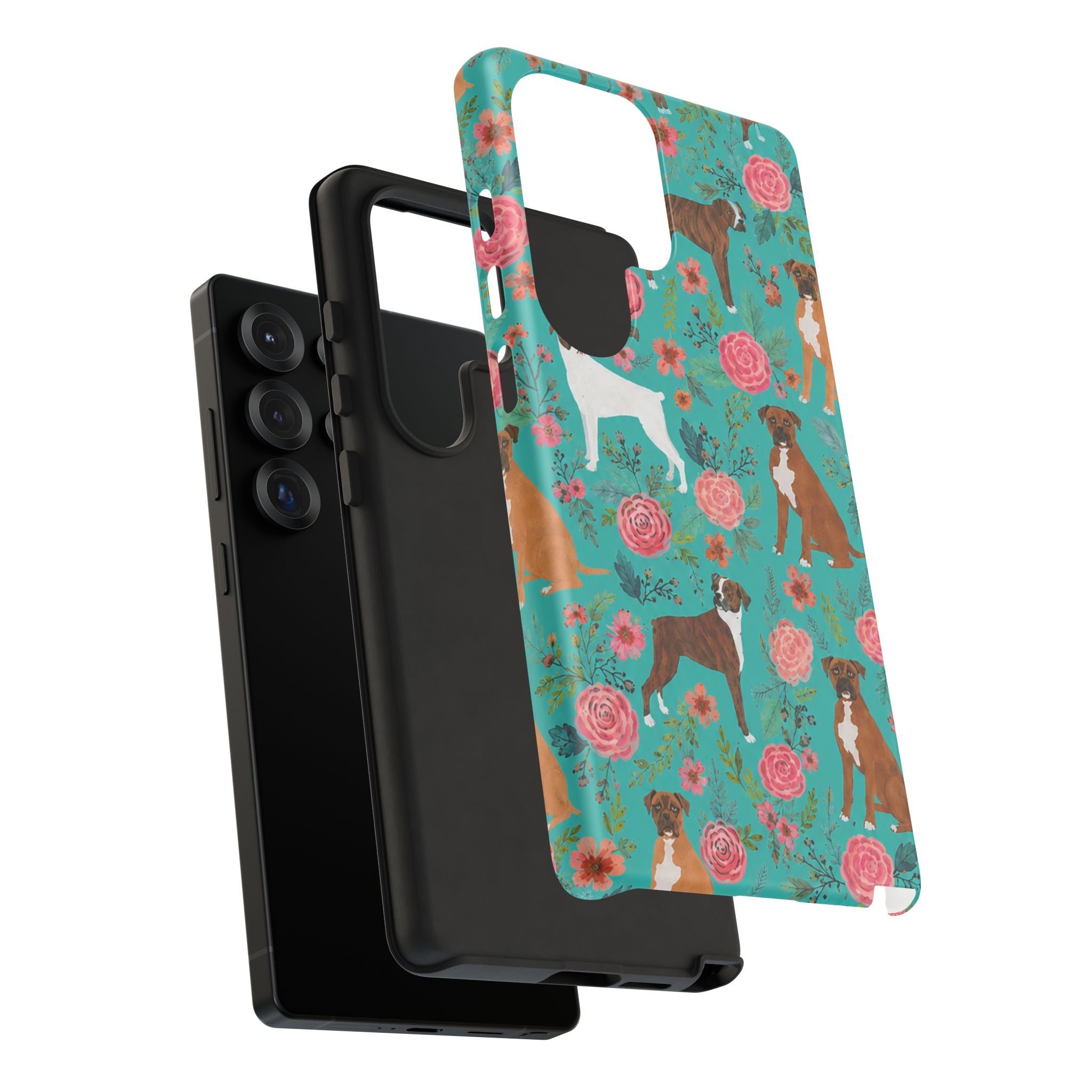 Boxer Dog Floral Phone Case — Teal Patterned Tough Cases