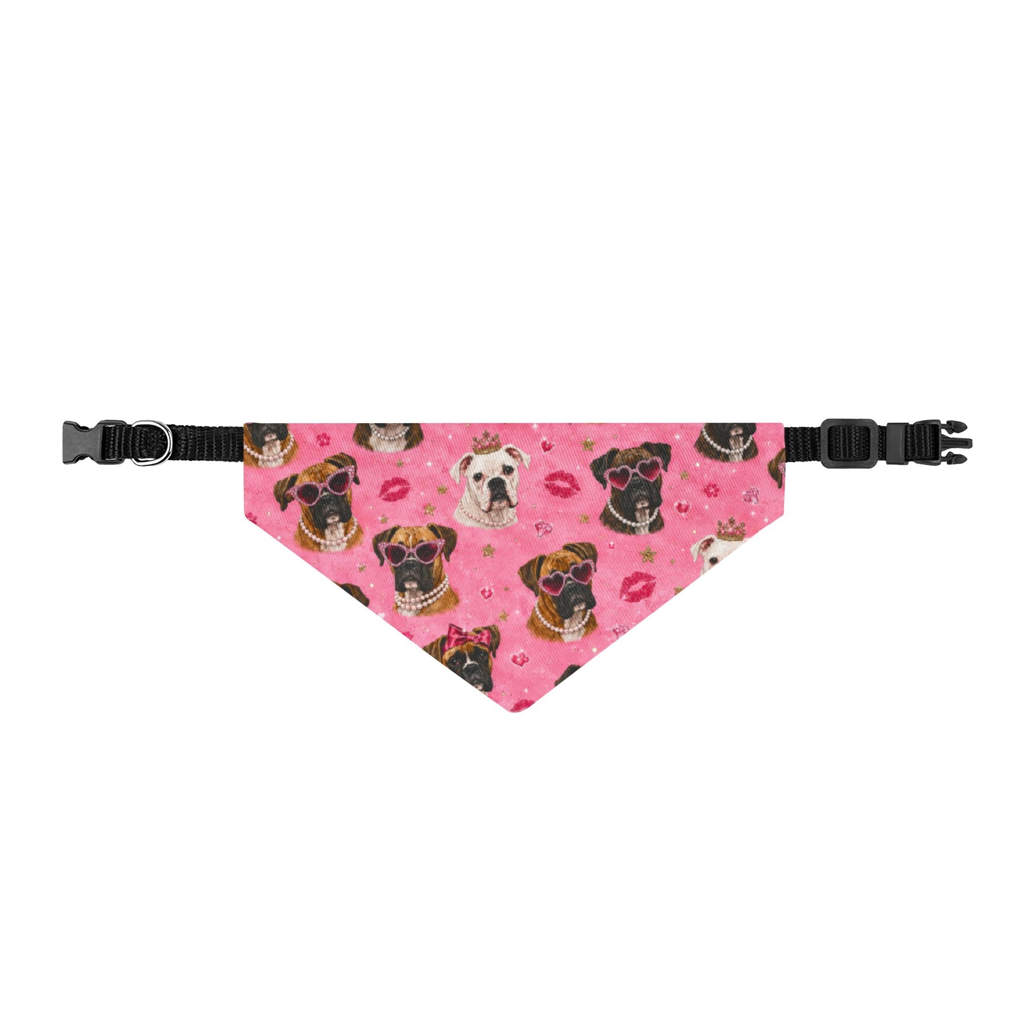 Pink Puppy Face Clip-On Bandana — Cute Dog Pattern Pet Accessory