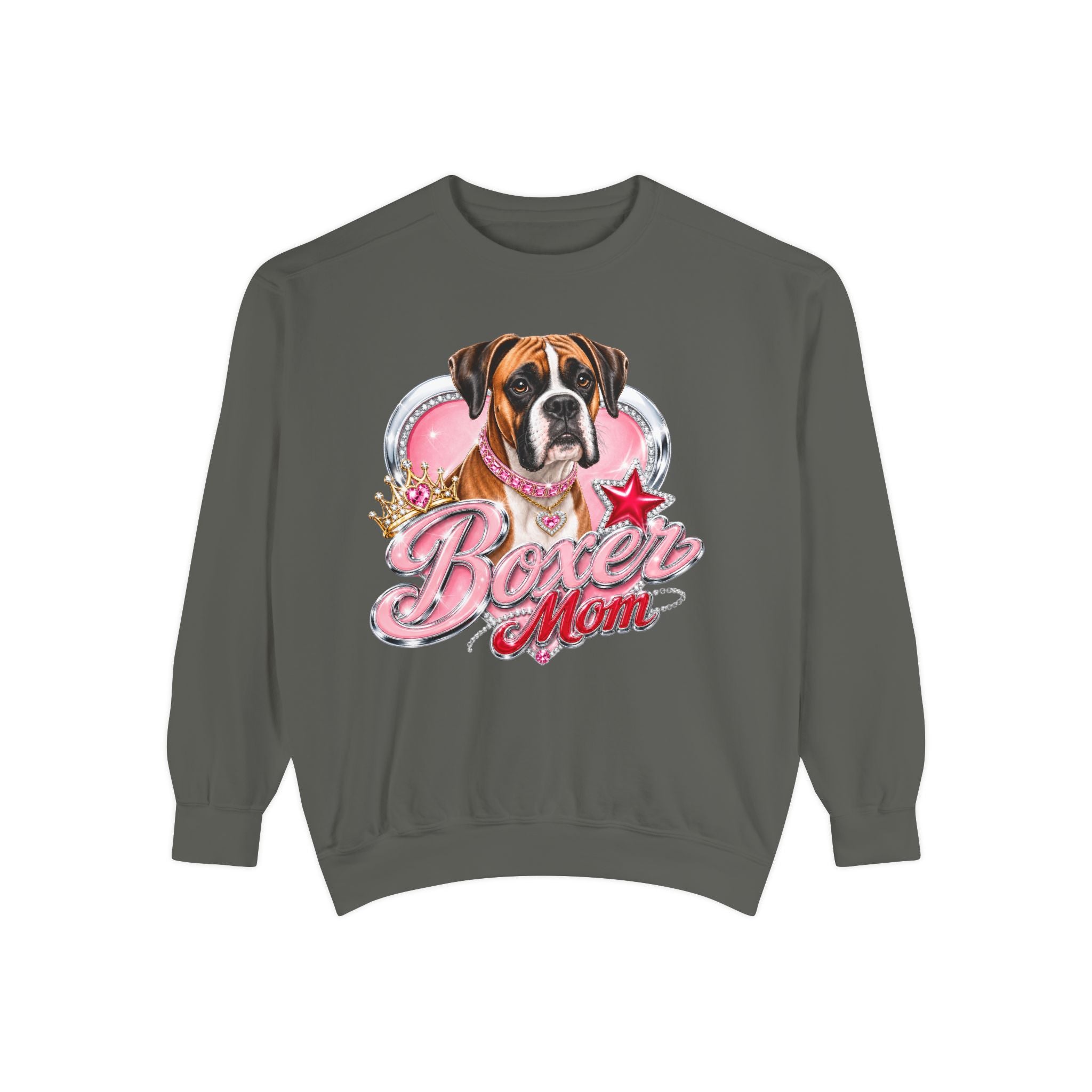 Boxer Mom Sweatshirt — Cute Pink Dog Graphic Crewneck