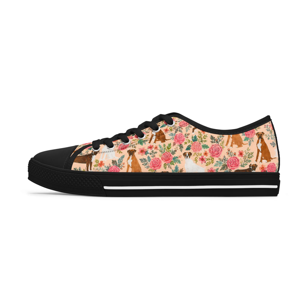 Floral Boxer Dog Pattern Sneakers Women's Low Top Sneakers | Pink Rose Animal Print