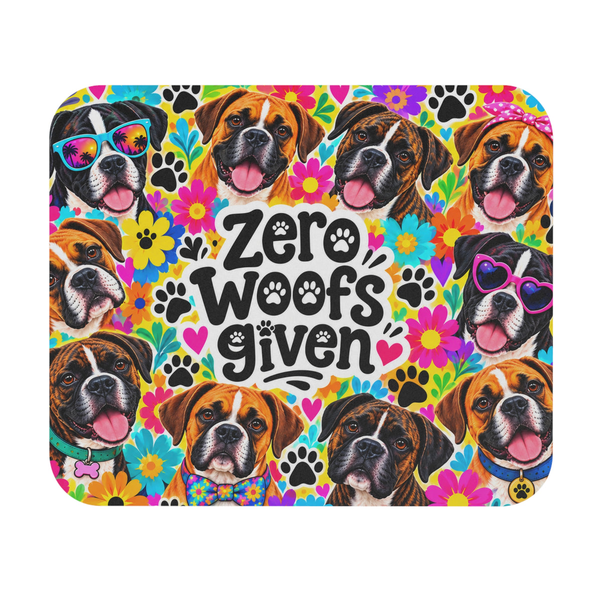 Zero Woofs Given Boxer Dog Mouse Pad — Colorful Floral Desk Mat for Dog Lovers