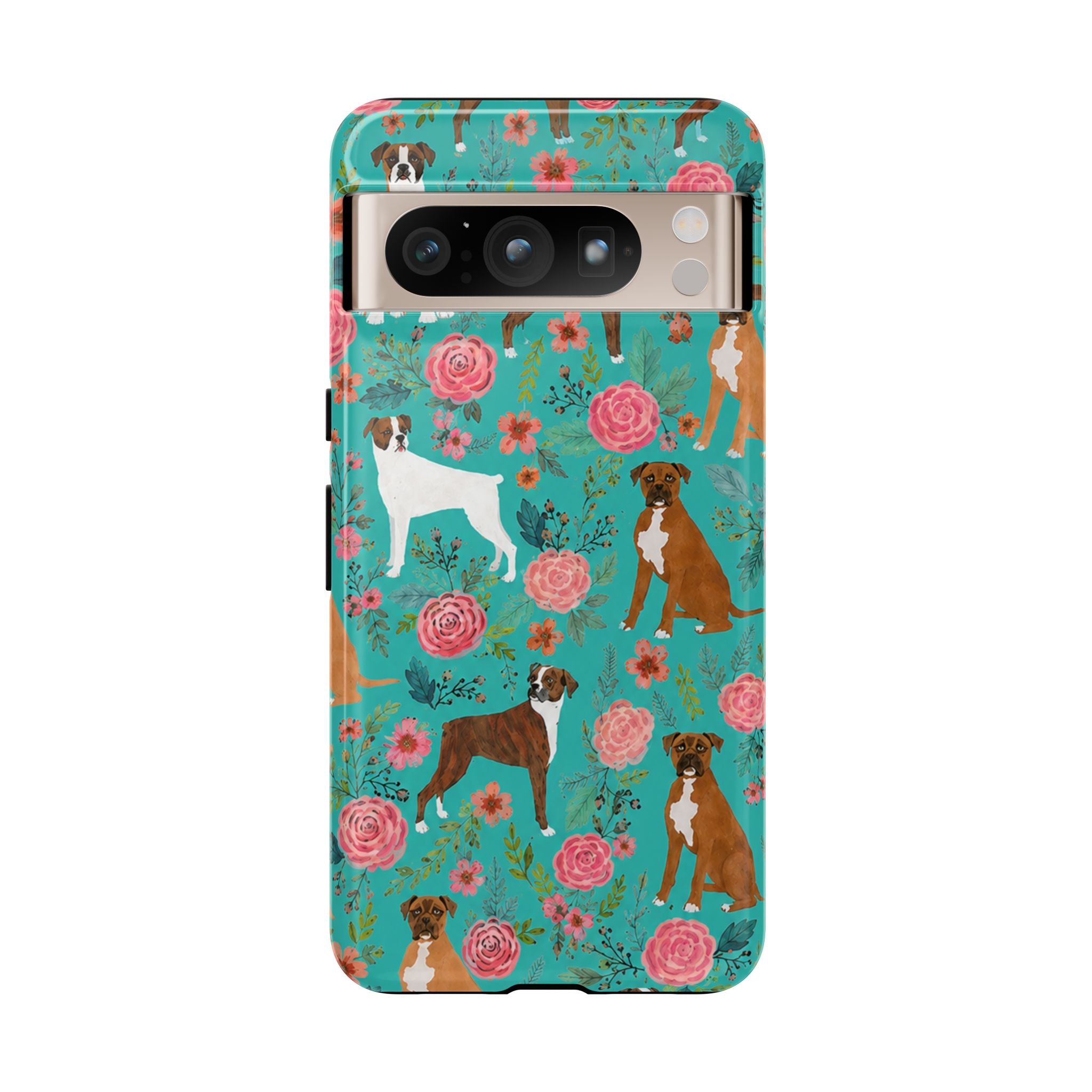 Boxer Dog Floral Phone Case — Teal Patterned Tough Cases