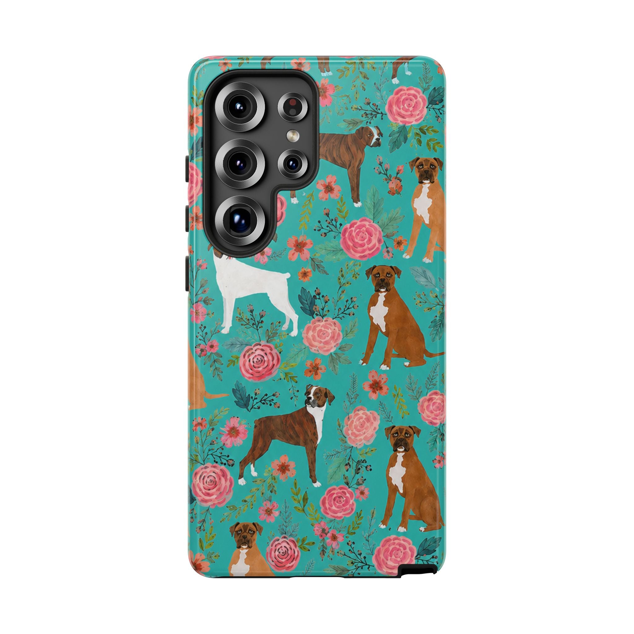 Boxer Dog Floral Phone Case — Teal Patterned Tough Cases