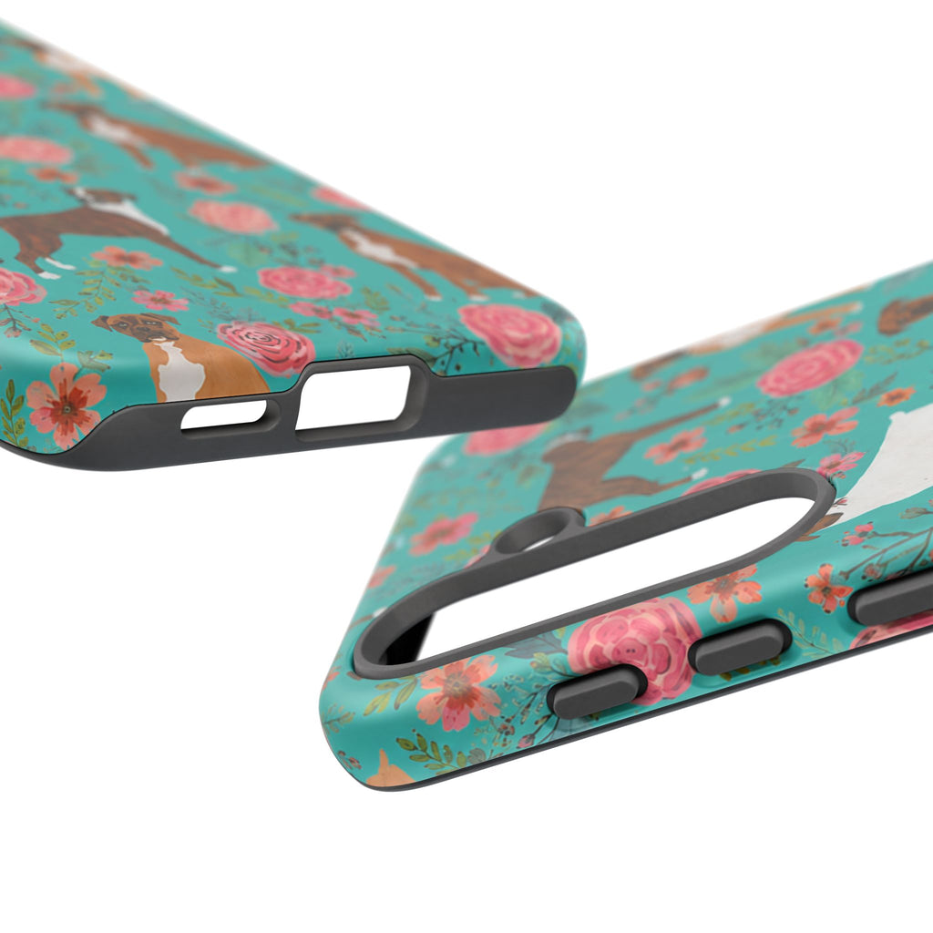 Boxer Dog Floral Phone Case — Teal Patterned Tough Cases