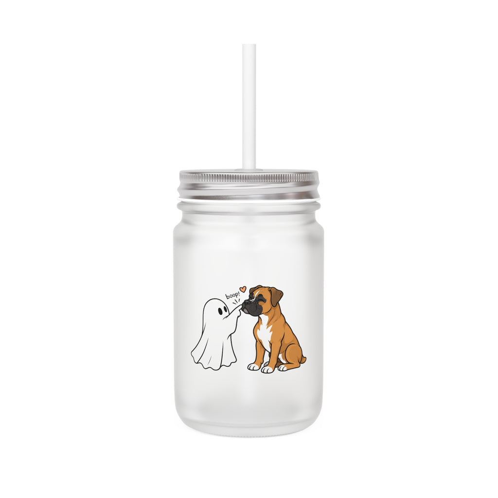 Mason Jar Tumbler with Cute Ghost & Puppy Design — Halloween Drink Jar