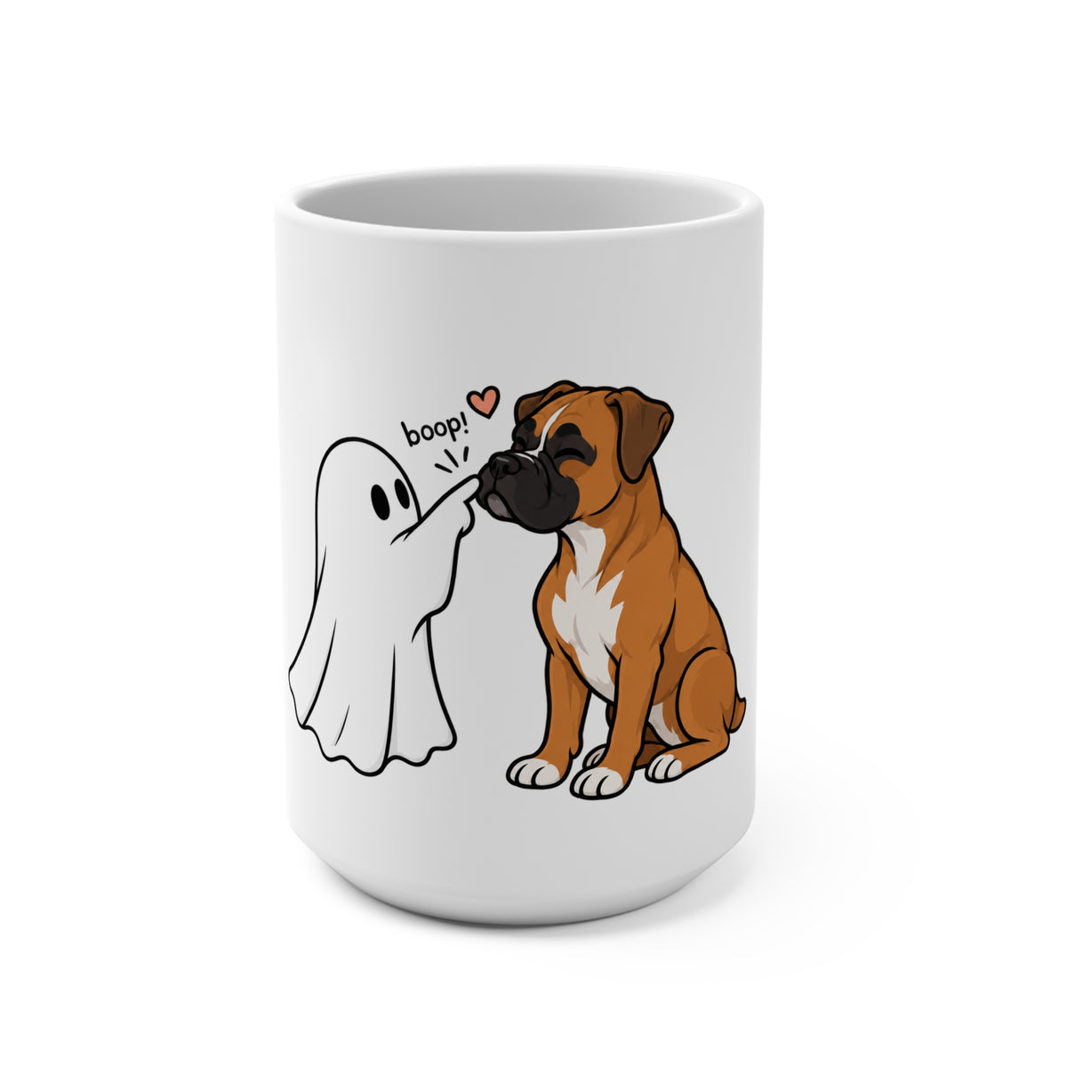 15oz Mug — Cute Ghost 'Boop' Kissing Boxer Dog Coffee Cup