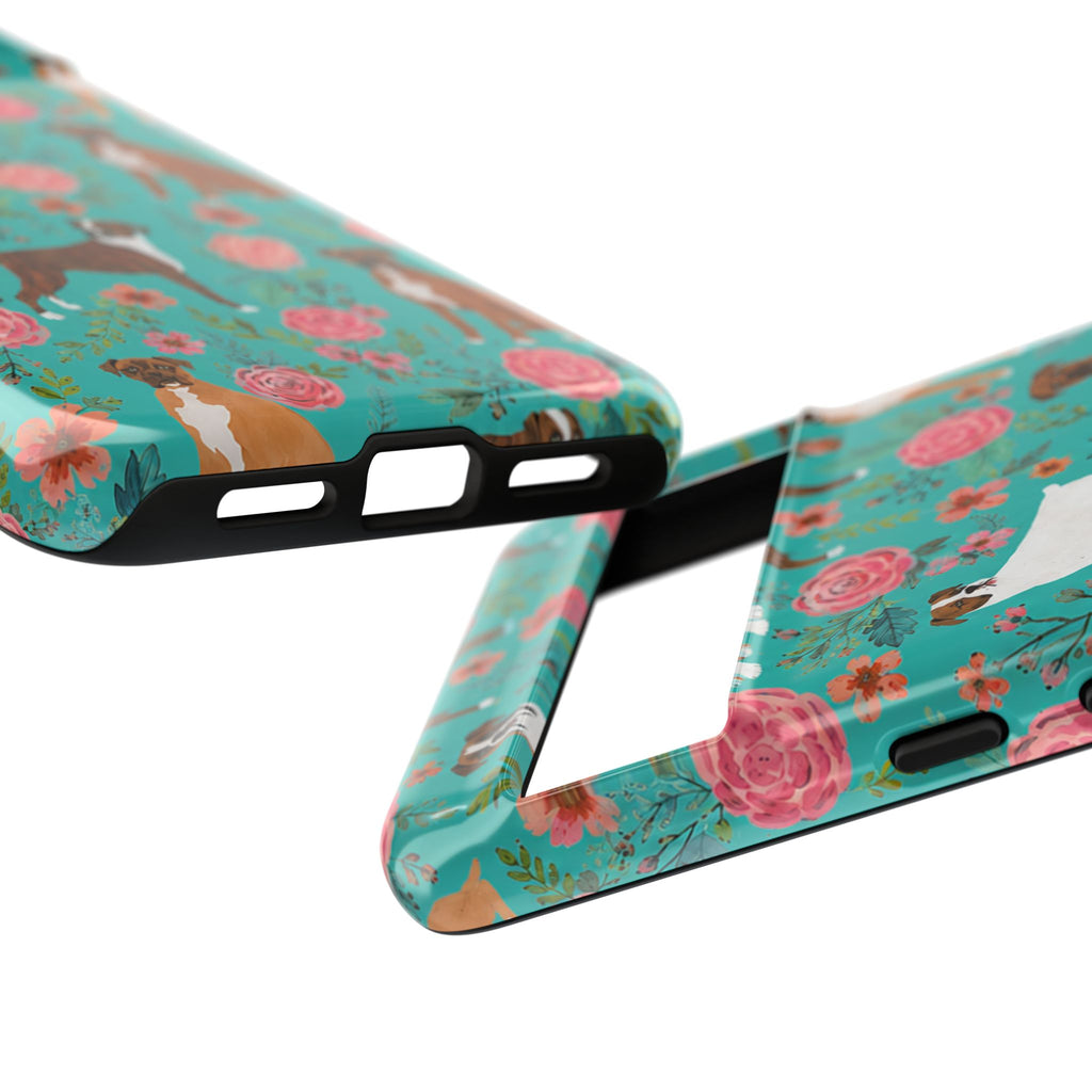 Boxer Dog Floral Phone Case — Teal Patterned Tough Cases