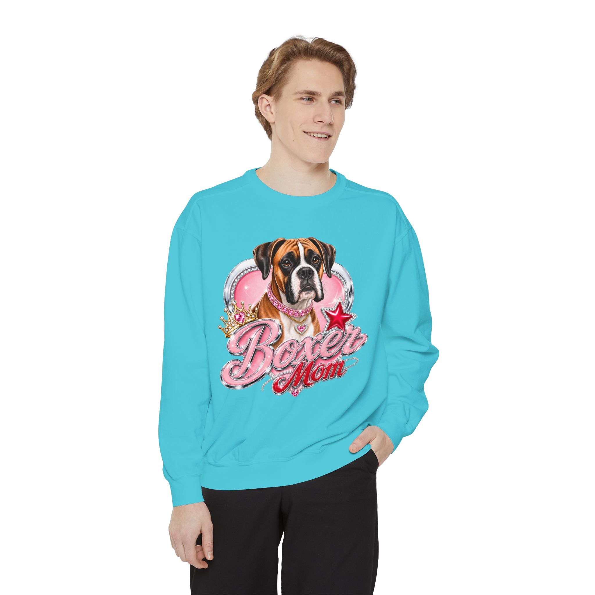 Boxer Mom Sweatshirt — Cute Pink Dog Graphic Crewneck