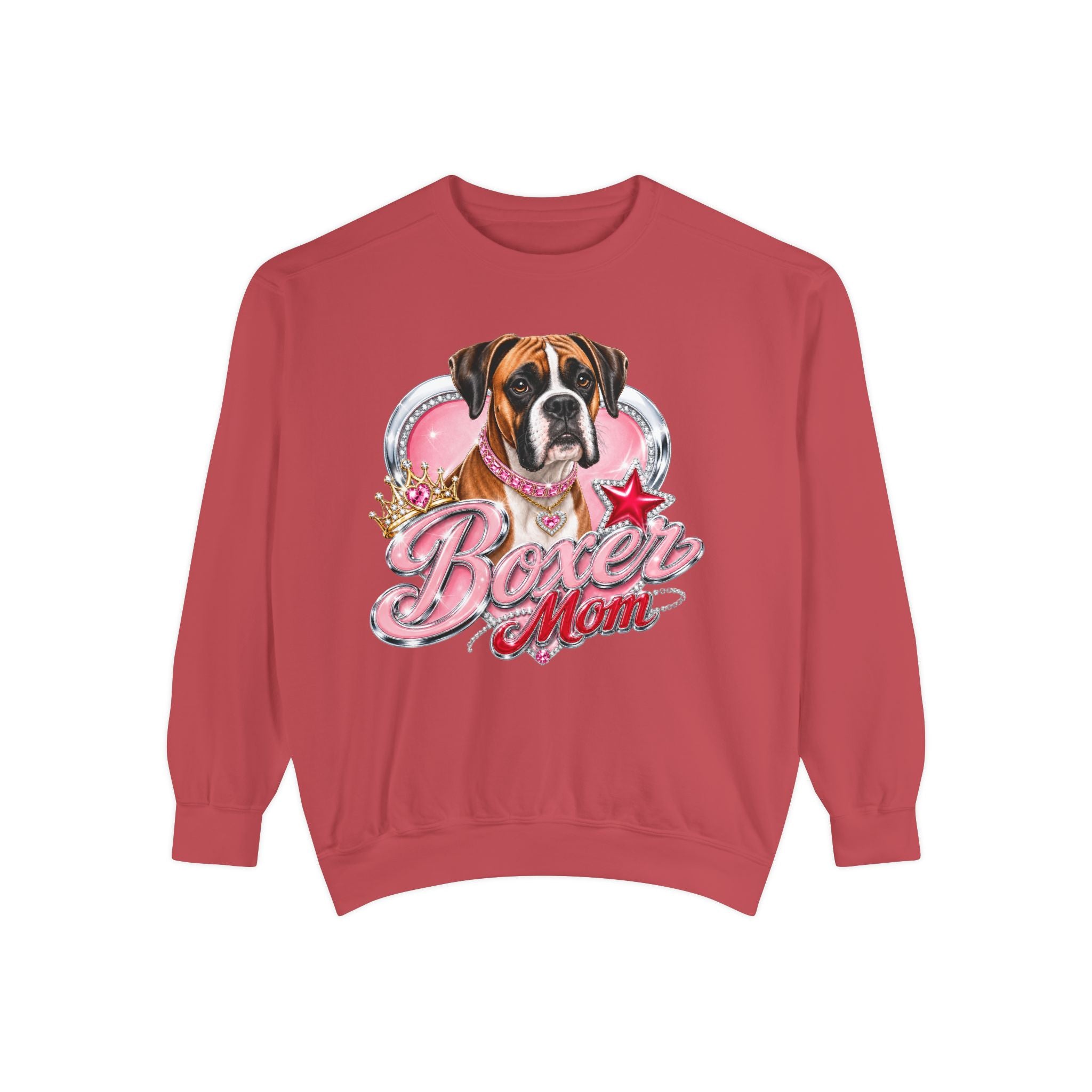 Boxer Mom Sweatshirt — Cute Pink Dog Graphic Crewneck