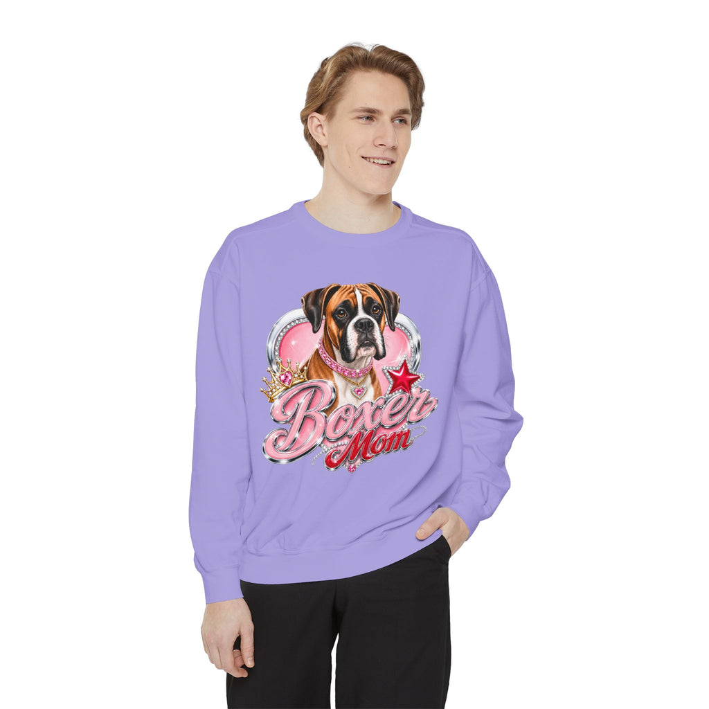 Boxer Mom Sweatshirt — Cute Pink Dog Graphic Crewneck