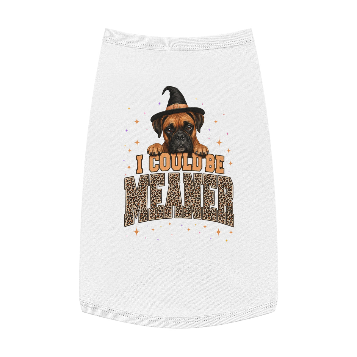 Halloween Dog Tank Top — “I Could Be Mean” Witch Hat & Leopard Print