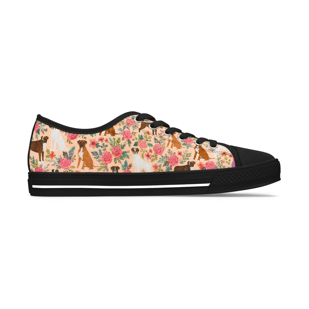 Floral Boxer Dog Pattern Sneakers Women's Low Top Sneakers | Pink Rose Animal Print