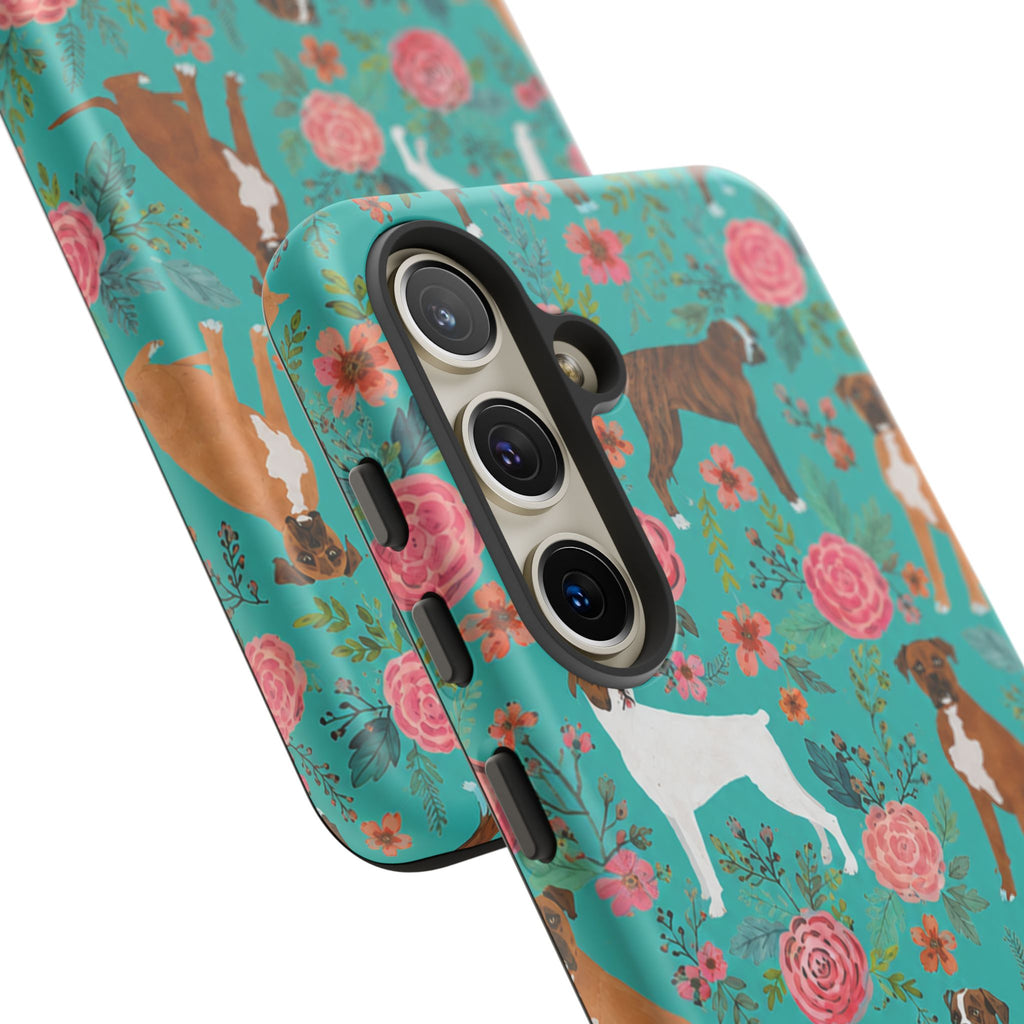 Boxer Dog Floral Phone Case — Teal Patterned Tough Cases