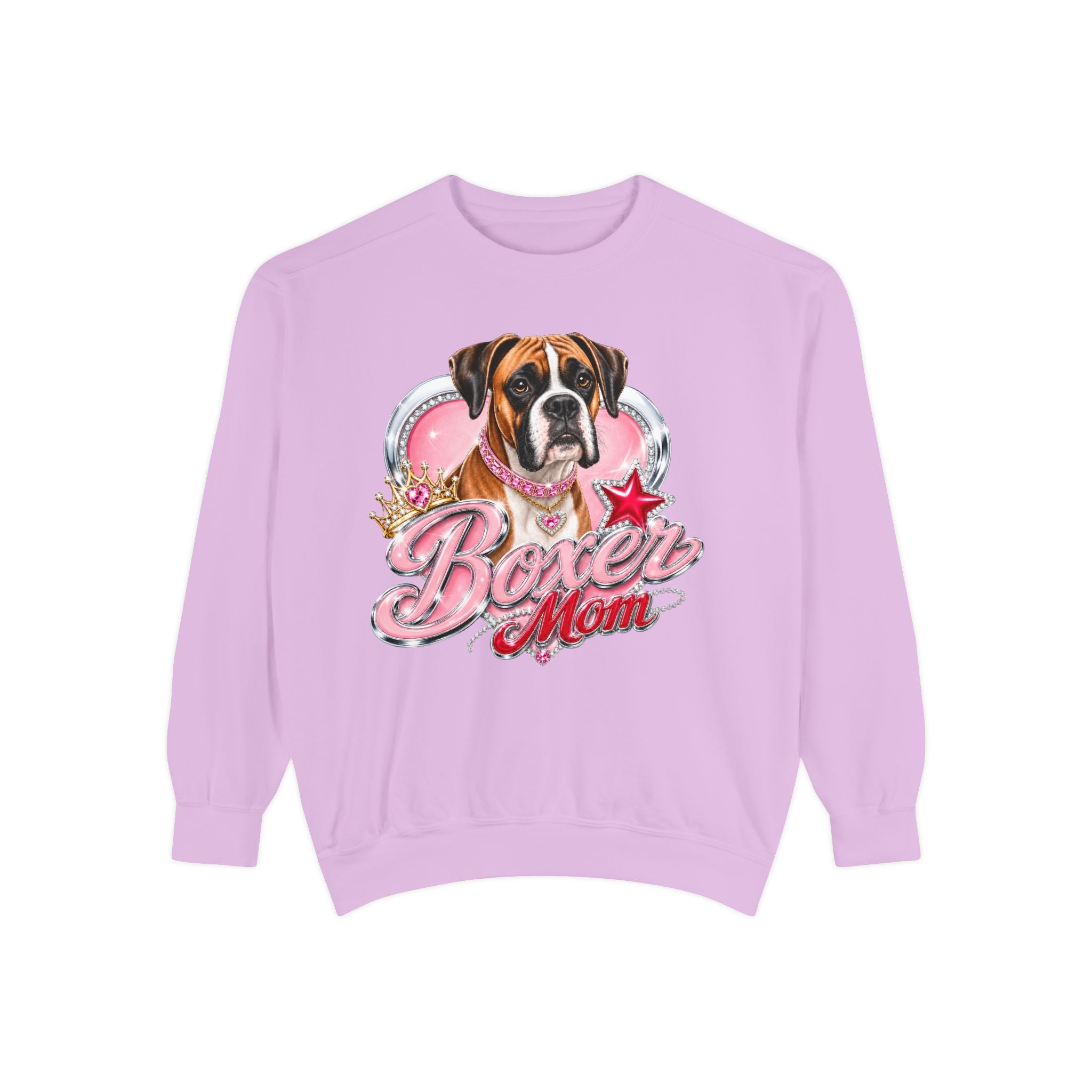 Boxer Mom Sweatshirt — Cute Pink Dog Graphic Crewneck