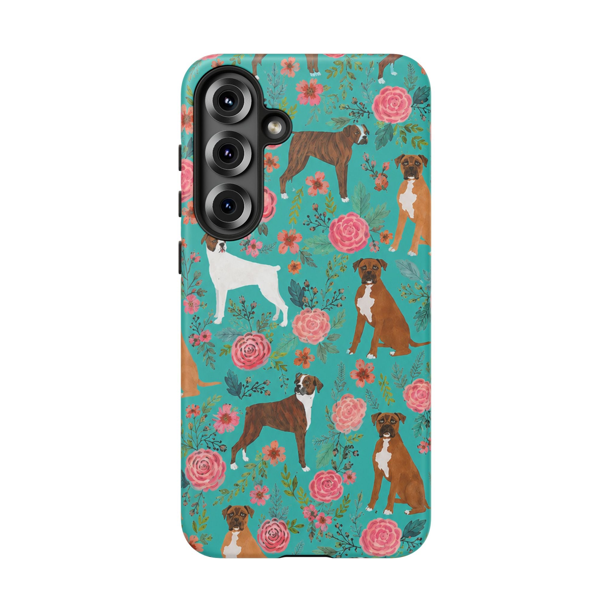 Boxer Dog Floral Phone Case — Teal Patterned Tough Cases