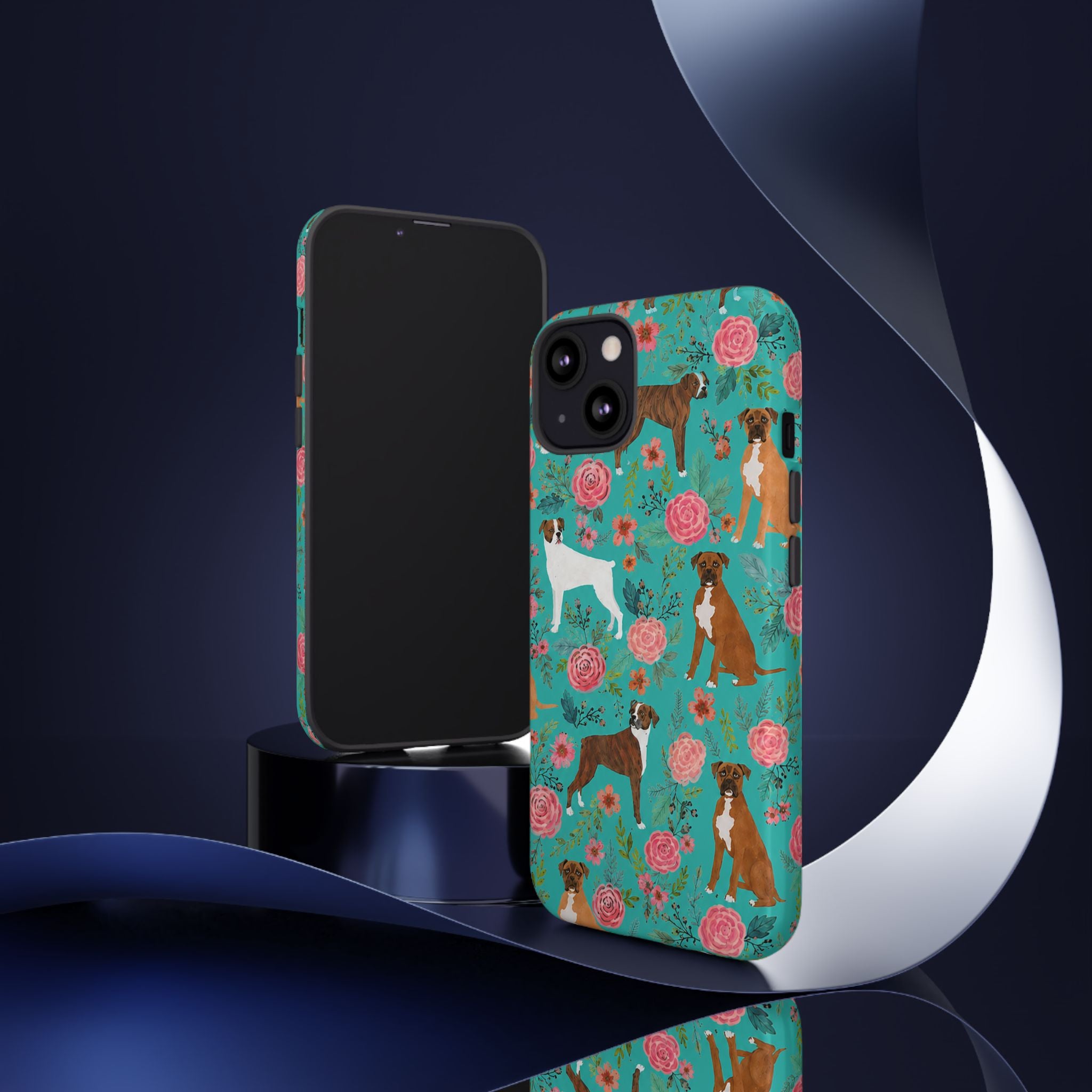 Boxer Dog Floral Phone Case — Teal Patterned Tough Cases
