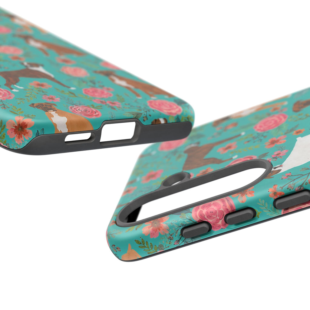 Boxer Dog Floral Phone Case — Teal Patterned Tough Cases