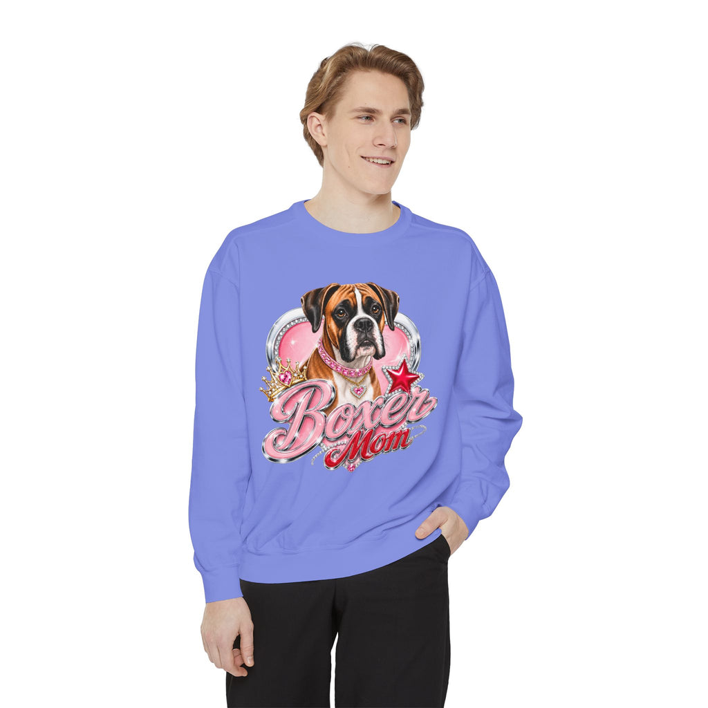 Boxer Mom Sweatshirt — Cute Pink Dog Graphic Crewneck
