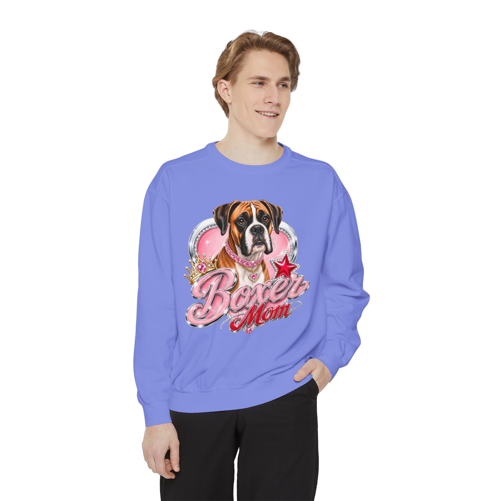 Boxer Mom Sweatshirt — Cute Pink Dog Graphic Crewneck