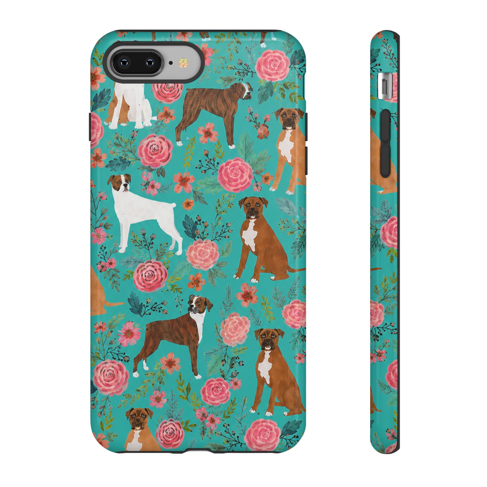 Boxer Dog Floral Phone Case — Teal Patterned Tough Cases