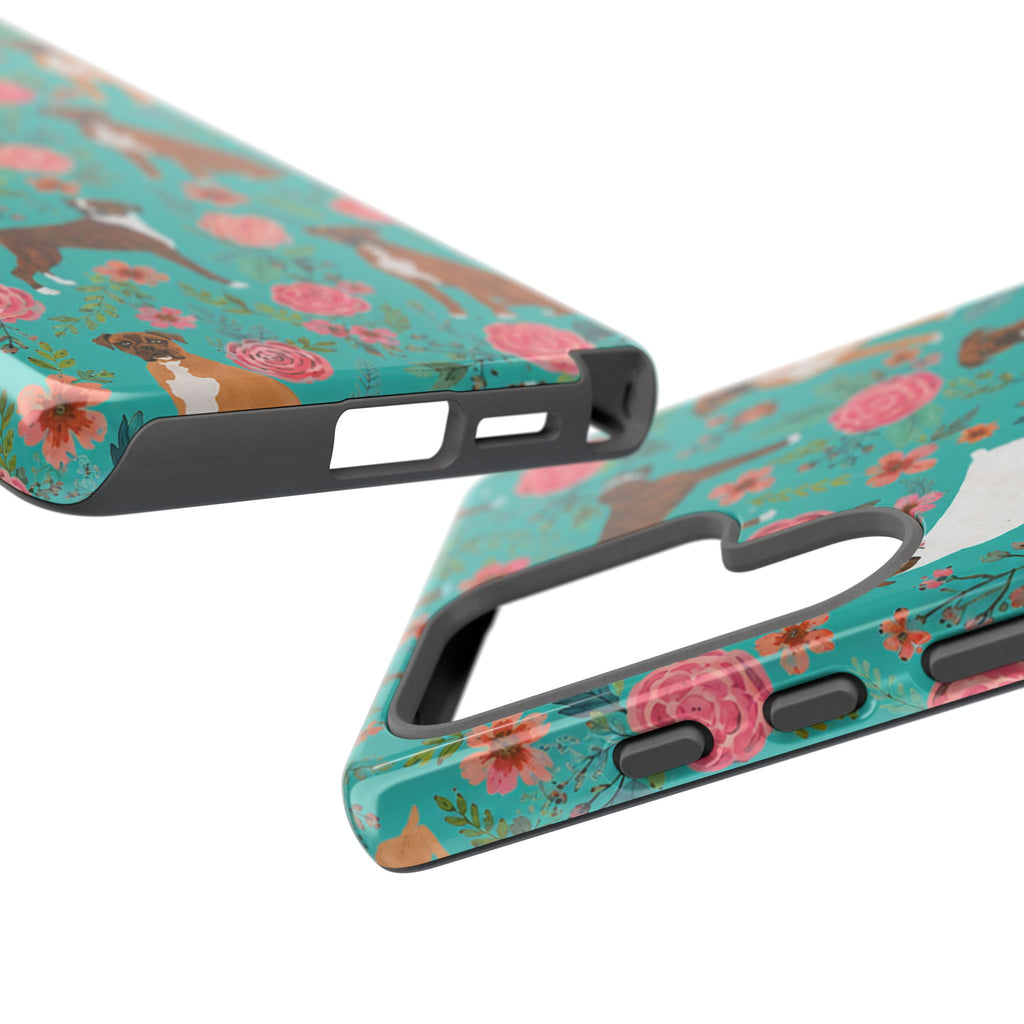 Boxer Dog Floral Phone Case — Teal Patterned Tough Cases