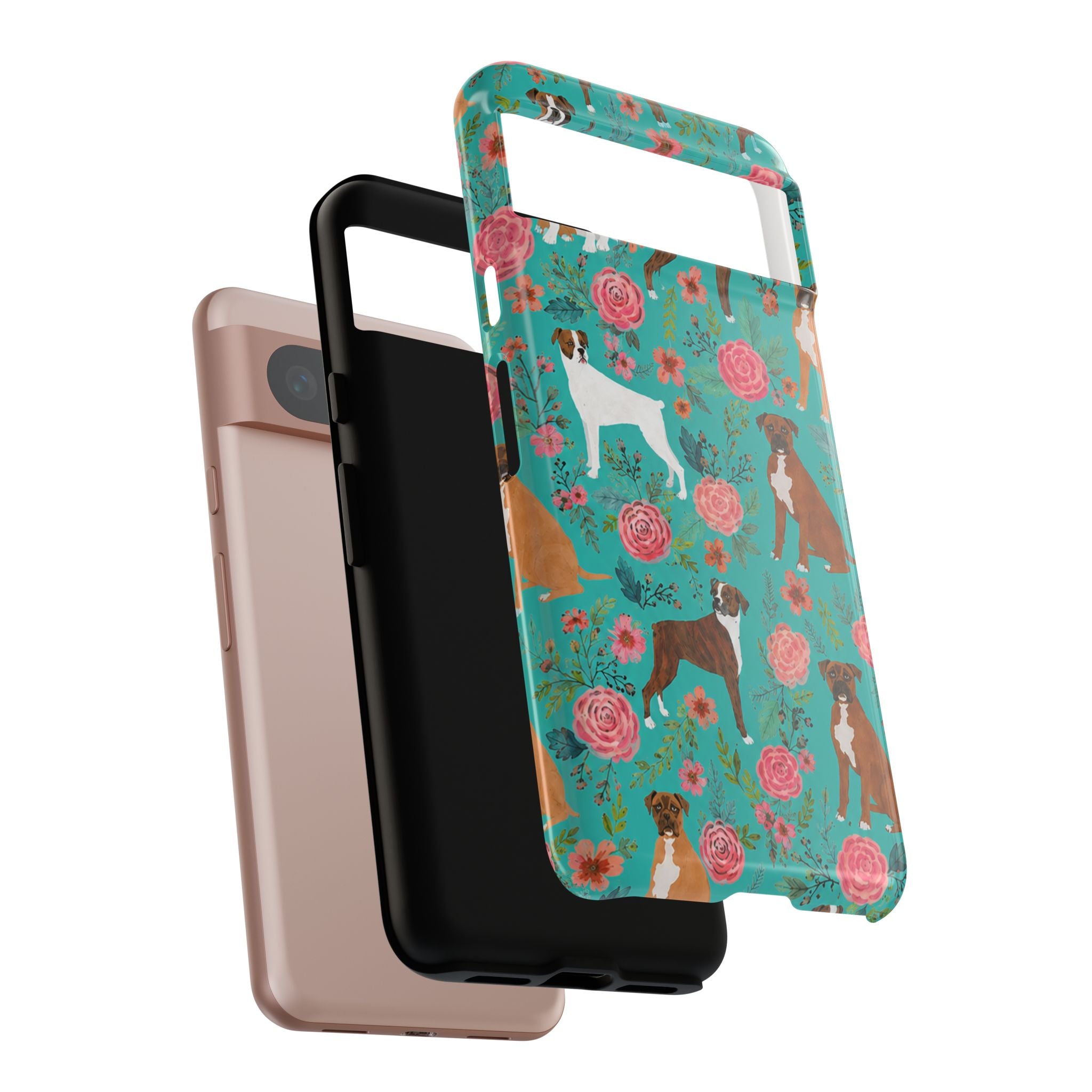 Boxer Dog Floral Phone Case — Teal Patterned Tough Cases